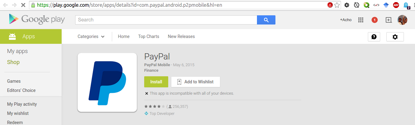 Paypal on Playstore