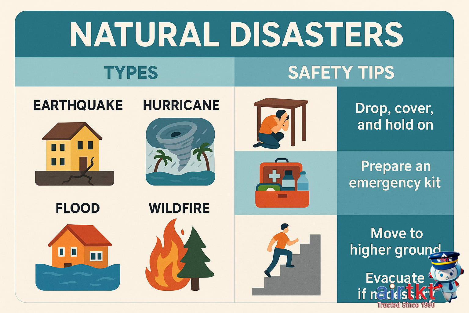 Infographic of natural disasters with safety tips