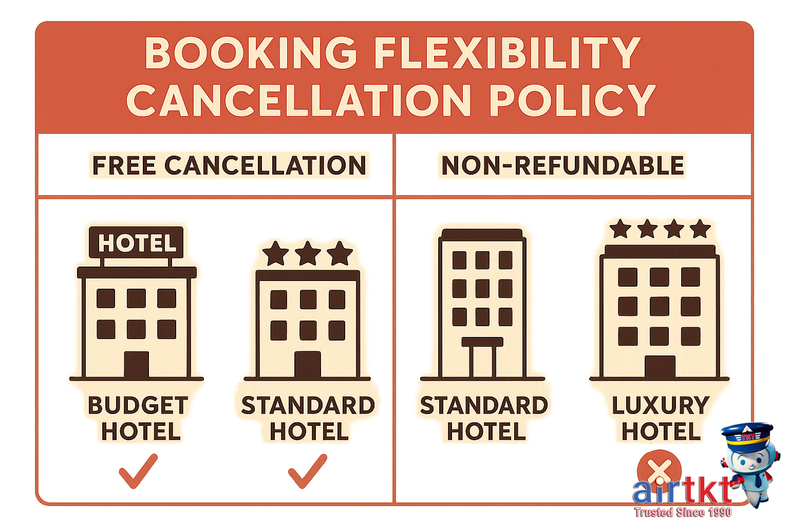 Infographic comparing booking flexibility and cancellation policies
