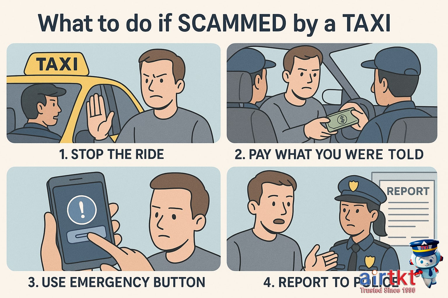 Emergency steps for taxi scam situations