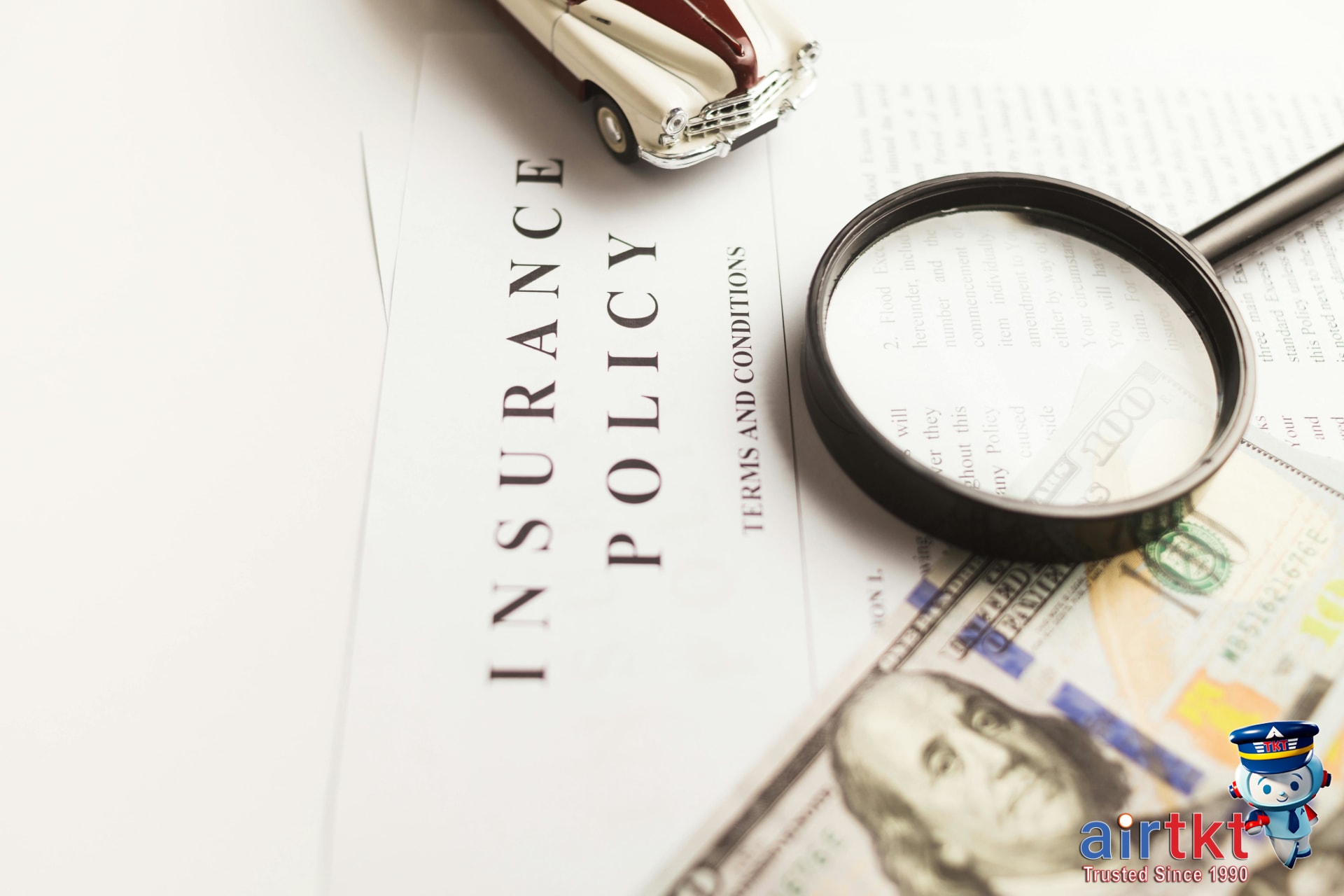Close-up of travel insurance policy clauses