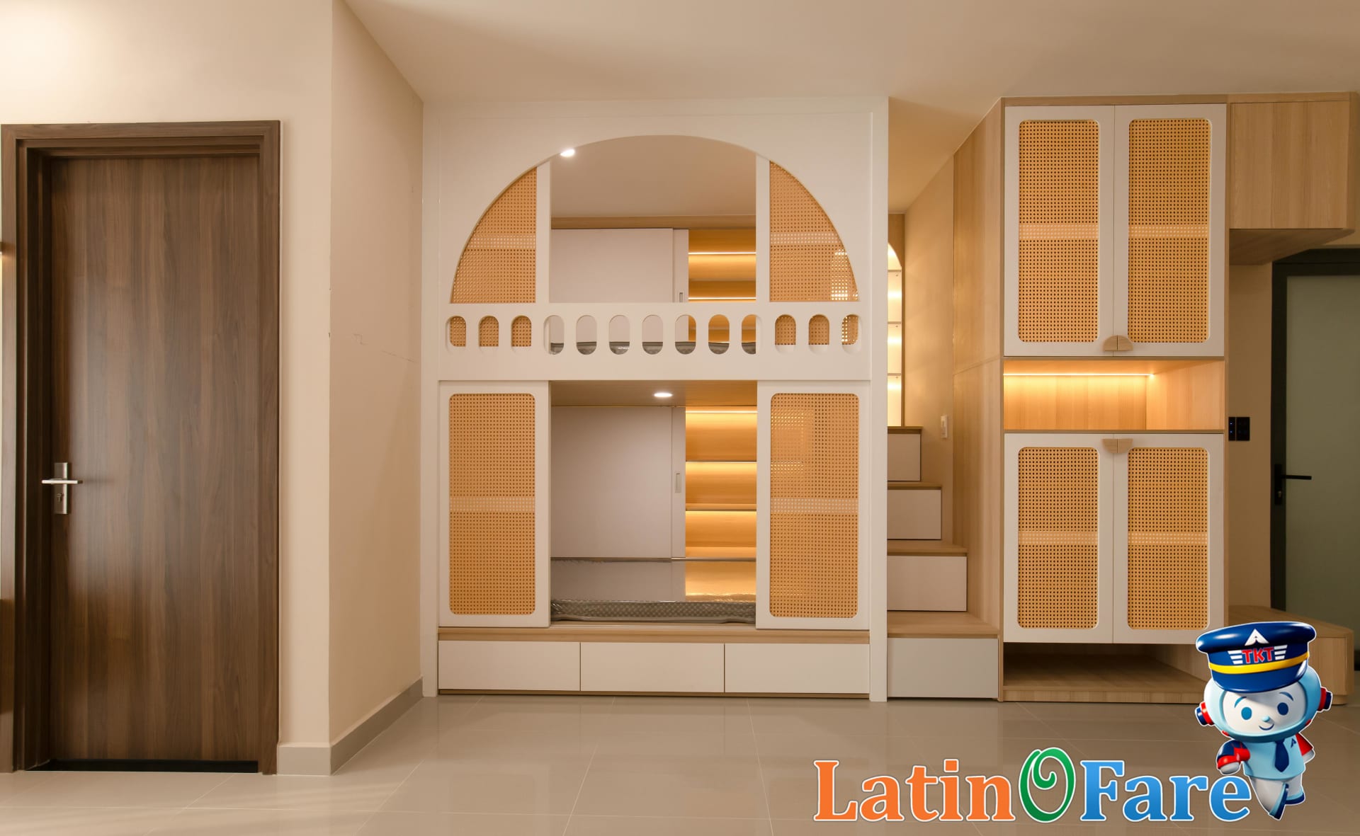 Interior of a capsule hotel room in Japan