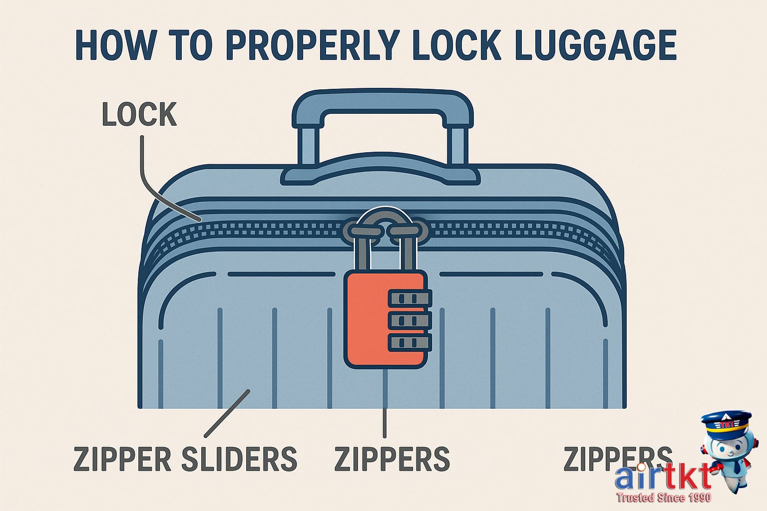 Traveler securing luggage with lock and strap