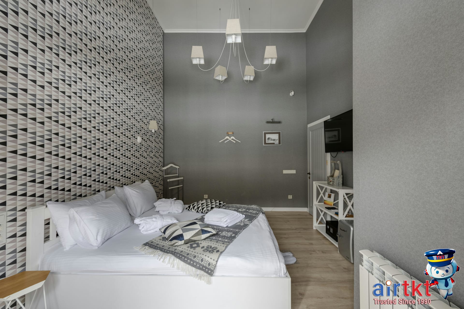Stylish boutique hotel room with artistic decor