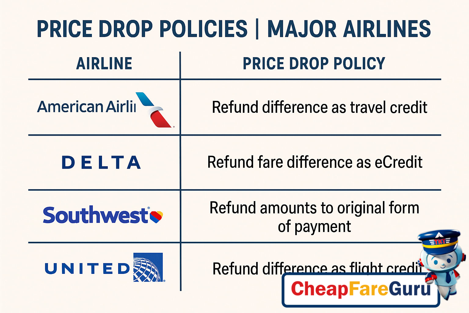 Airline Ticket Price Drop Policies Comparison