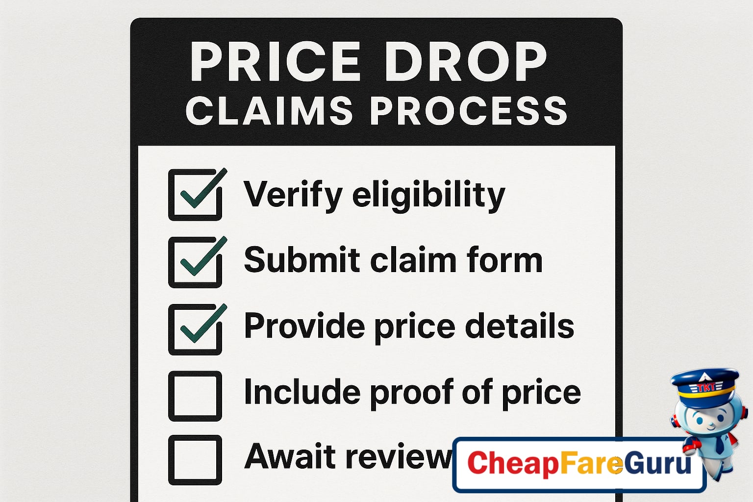 Checklist for price drop claims process