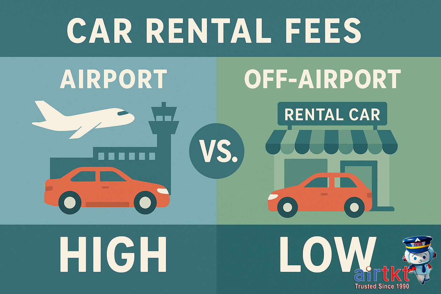 Car rental counter with fees displayed