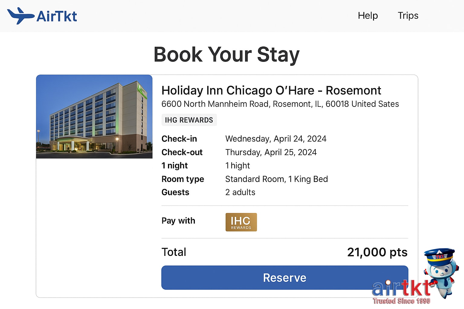 Booking IHG Rewards on AirTkt