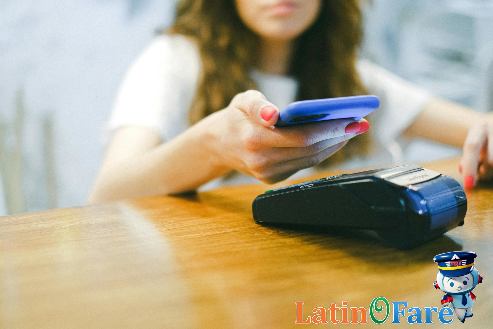 Traveler using mobile phone for digital payment