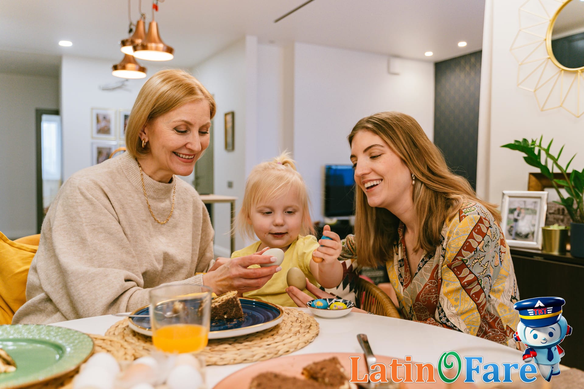Easter brunch table with pastries and eggs