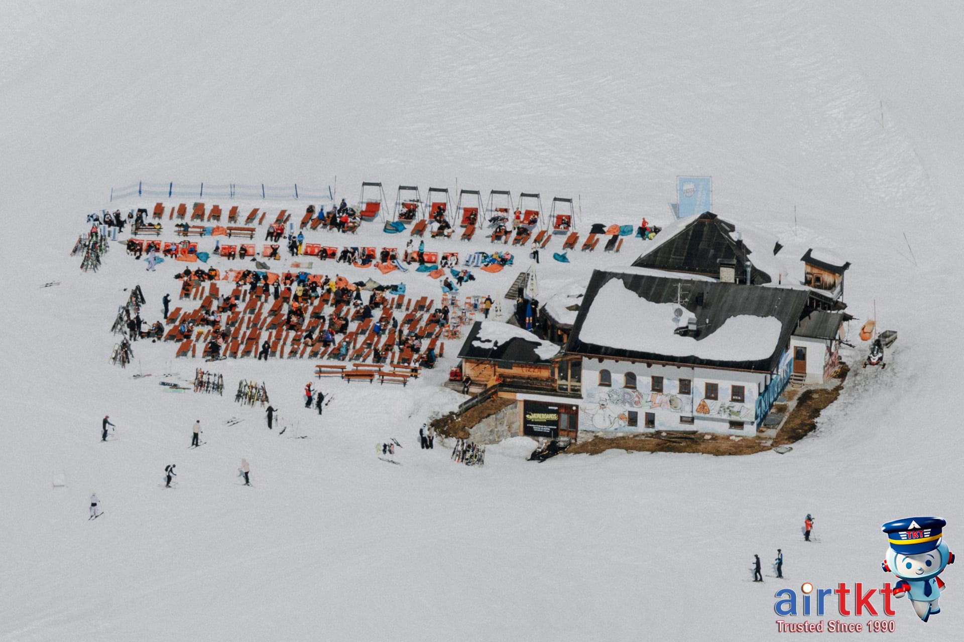 Apres-ski nightlife and socializing at Alpine chalet bar in the Alps winter