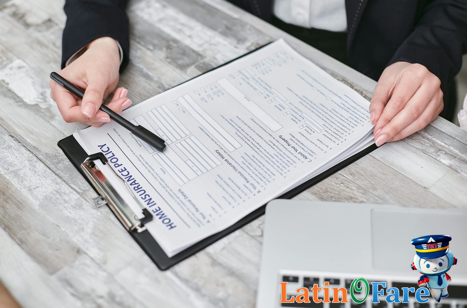 Rental car insurance terms explained at agency reception for budget travelers, primary keyword visible in scene