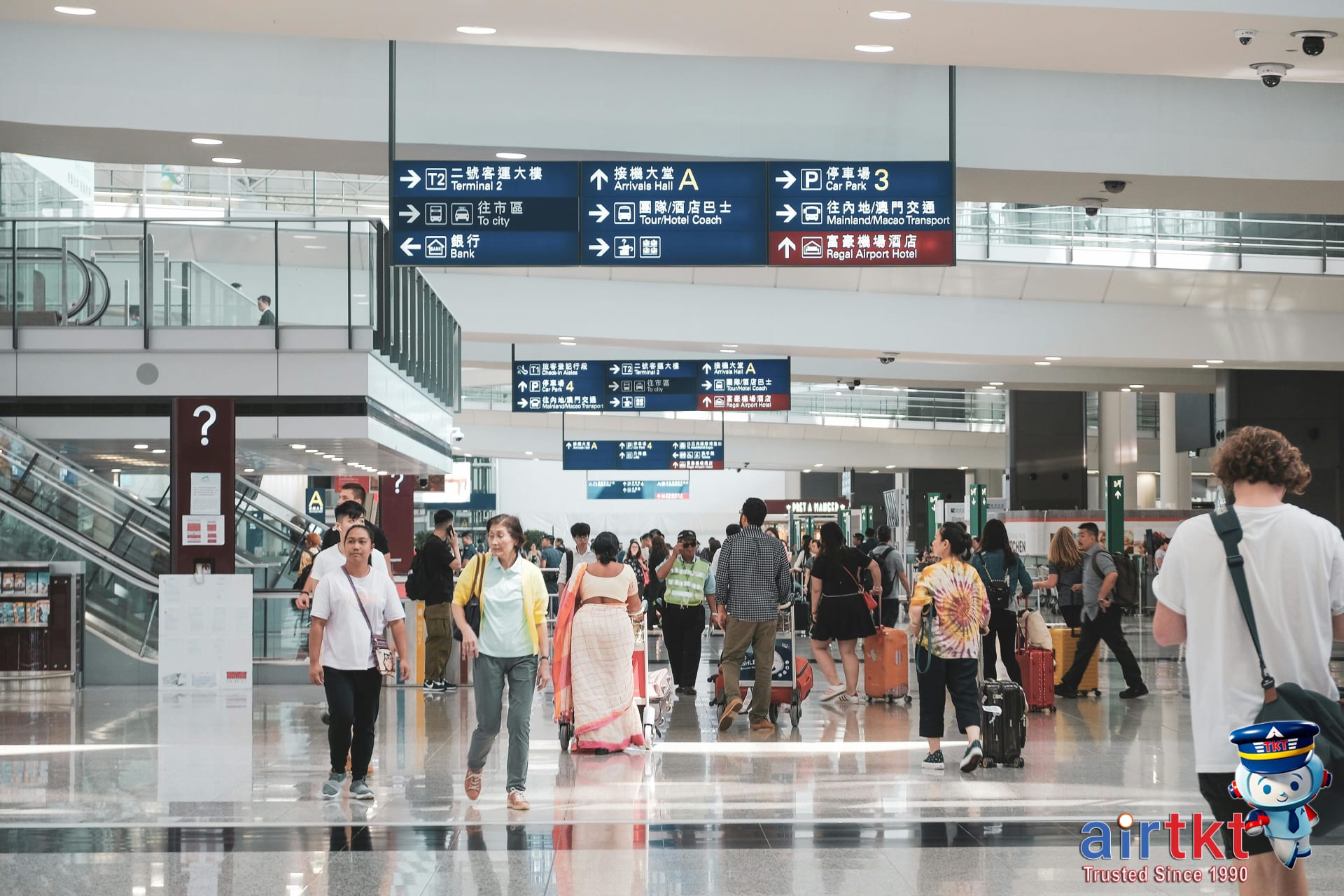 Frequently asked questions for US domestic flights at an airport information desk, typical of coast to coast flights