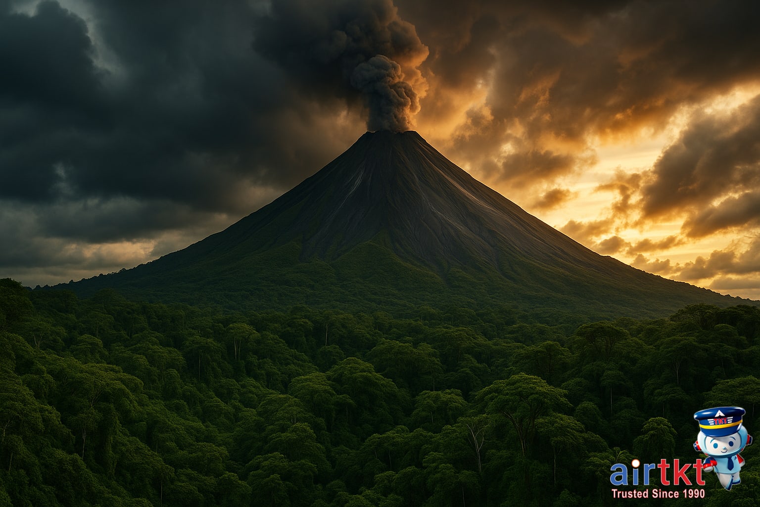 Arenal Volcano in Costa Rica surrounded by lush green rainforest landscape