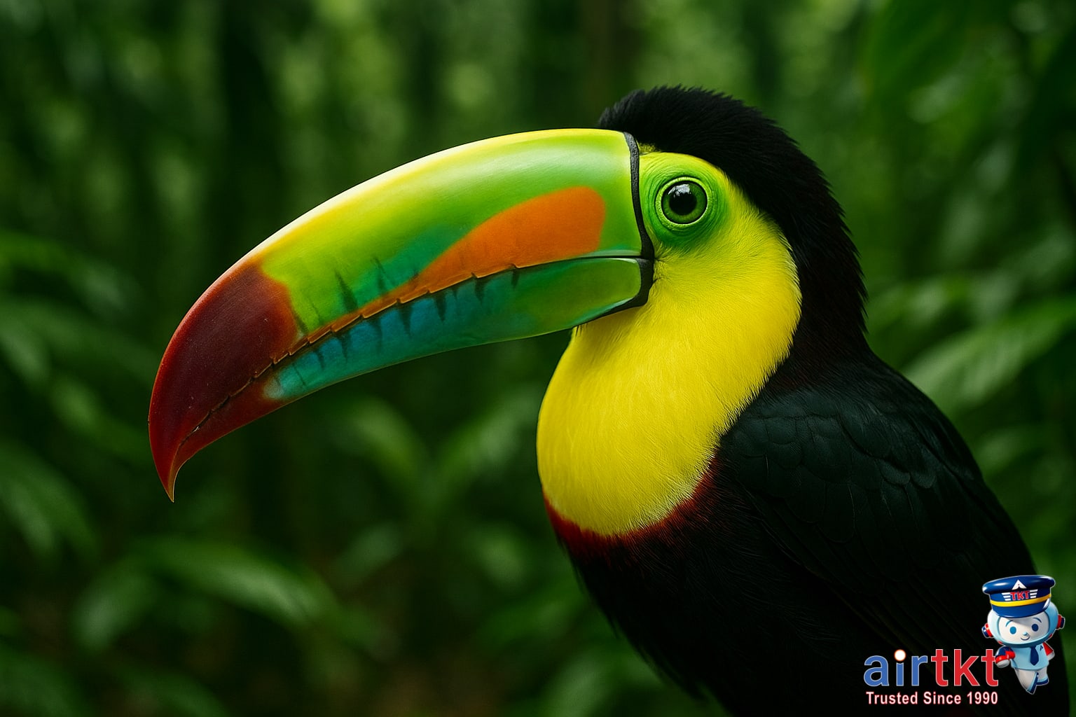 Colorful toucan bird in Costa Rica rainforest wildlife close-up vibrant colors