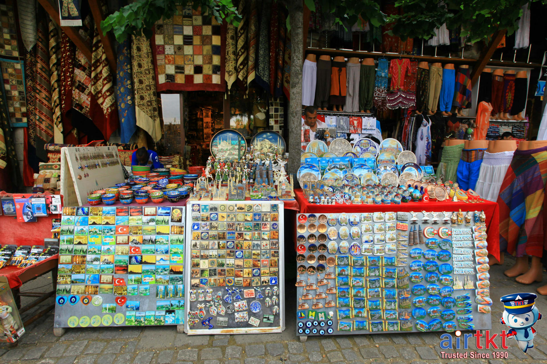 Local market scene with crafts and souvenirs on Easter Island vibrant and colorful