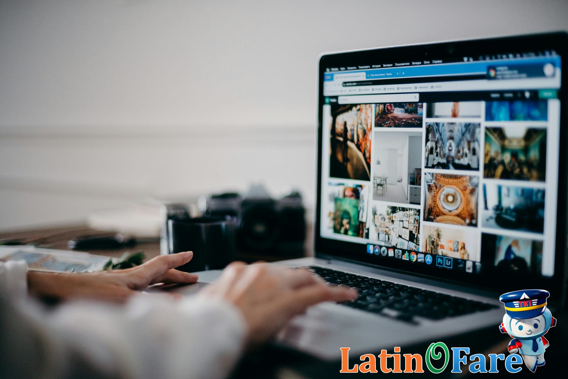 Traveler checking cheap flights using VPN for location changes on laptop and phone