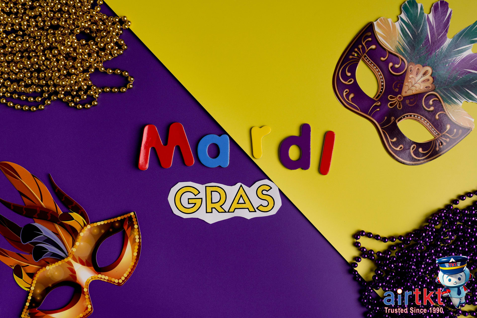 Colorful Mardi Gras beads being thrown to parade watchers in New Orleans.