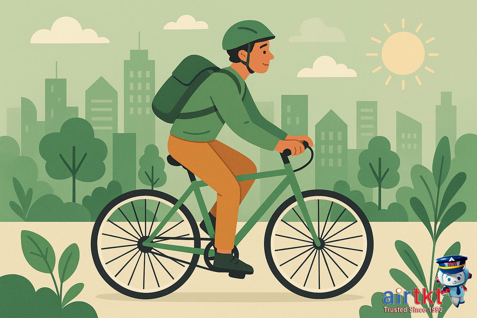 Sustainable travel green transport options like biking in the city environment