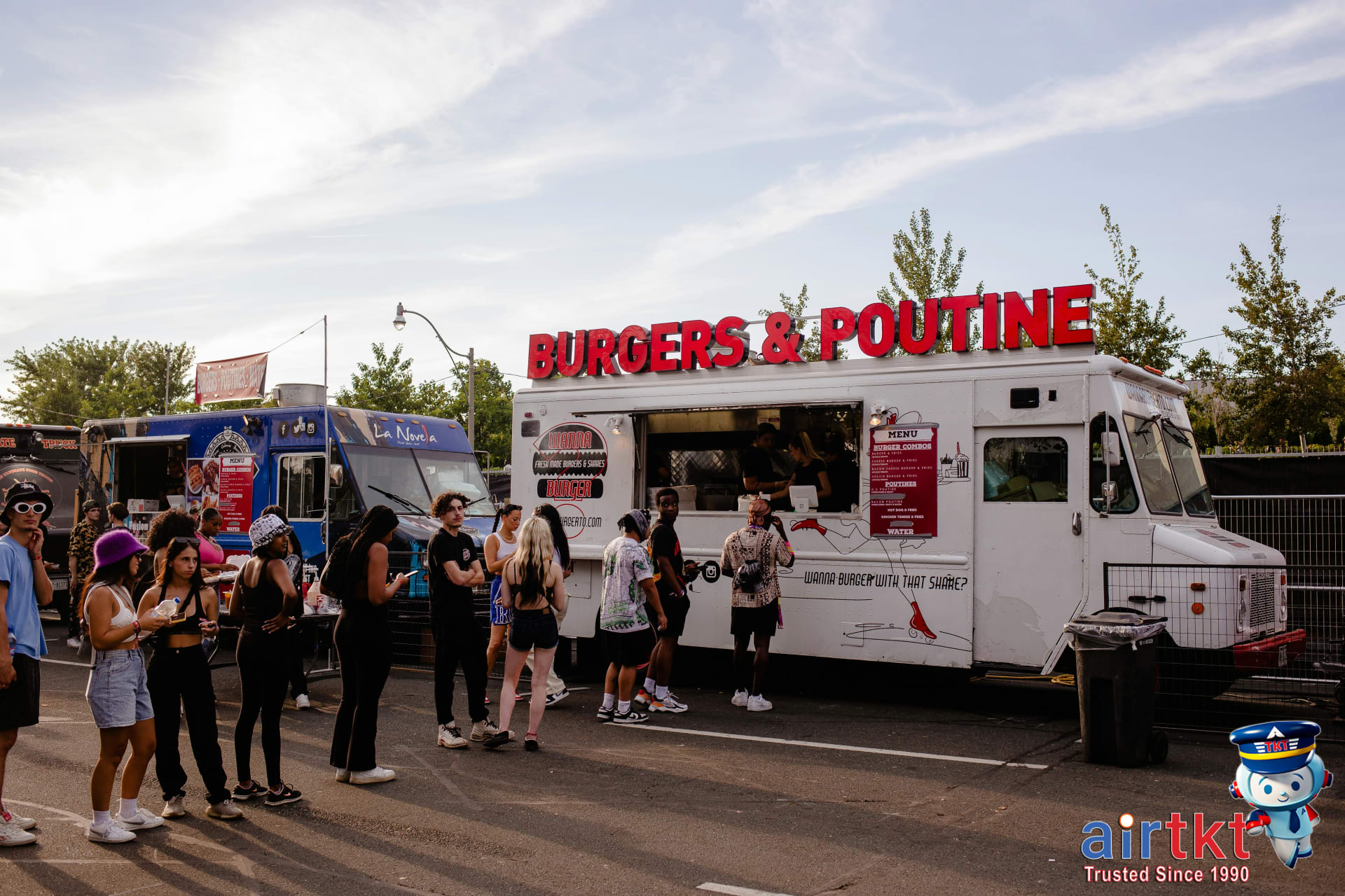 Food trucks and festival goers enjoying local dining at Coachella in Indio California