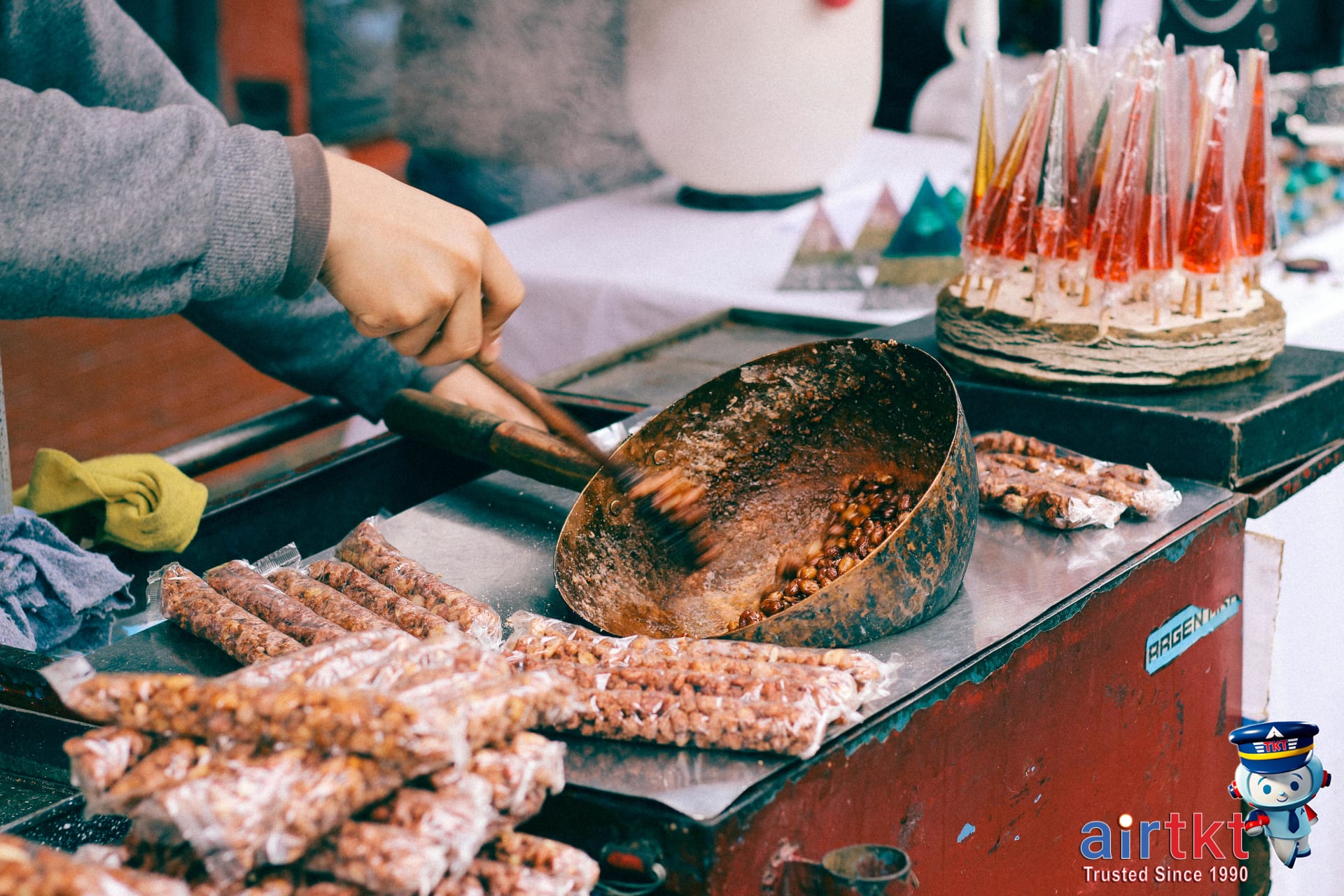 Budget backpacker enjoying local South American street food