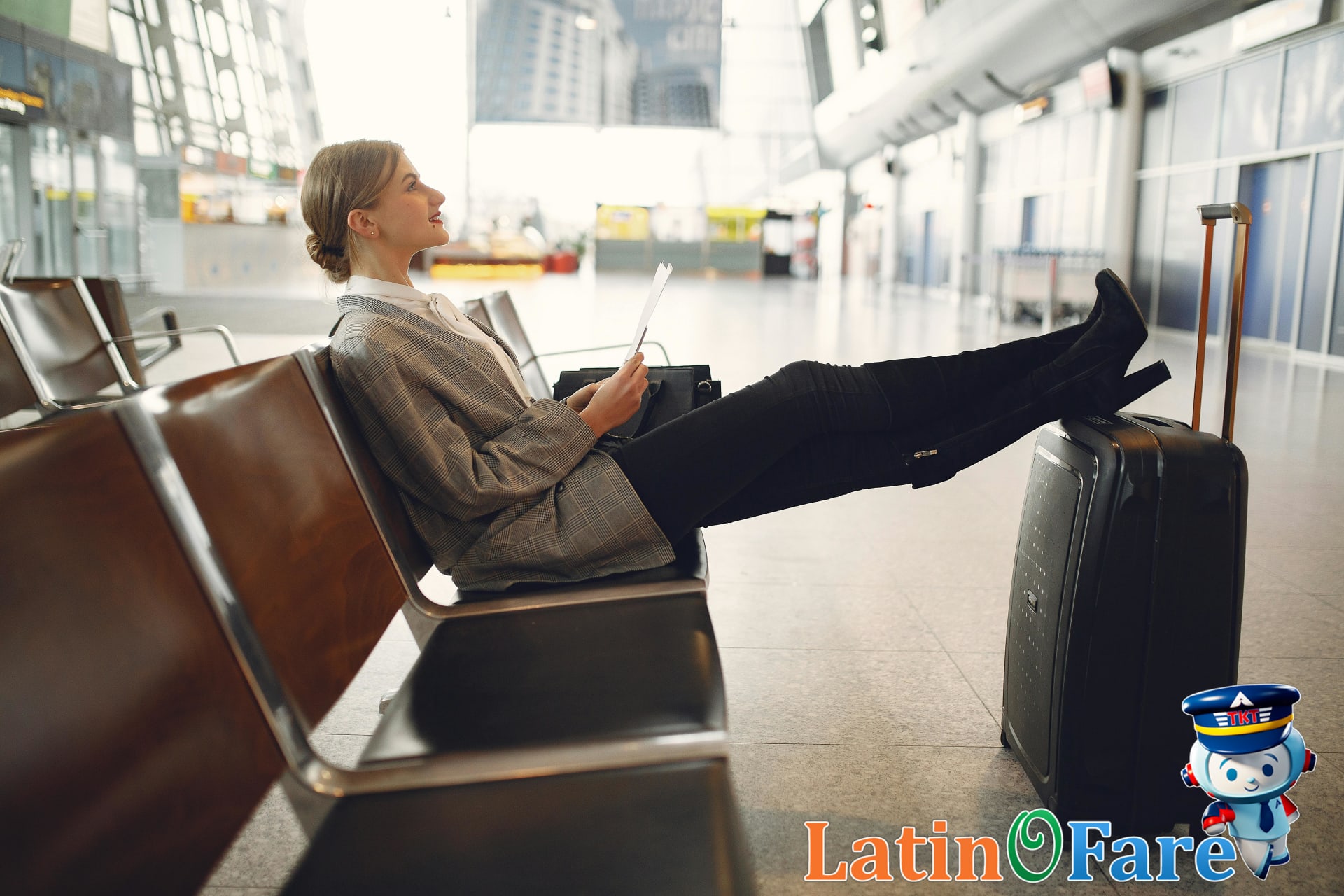 Traveler reading Capital One Venture X cardholder guide for maximizing credit card perks in airport lounge.