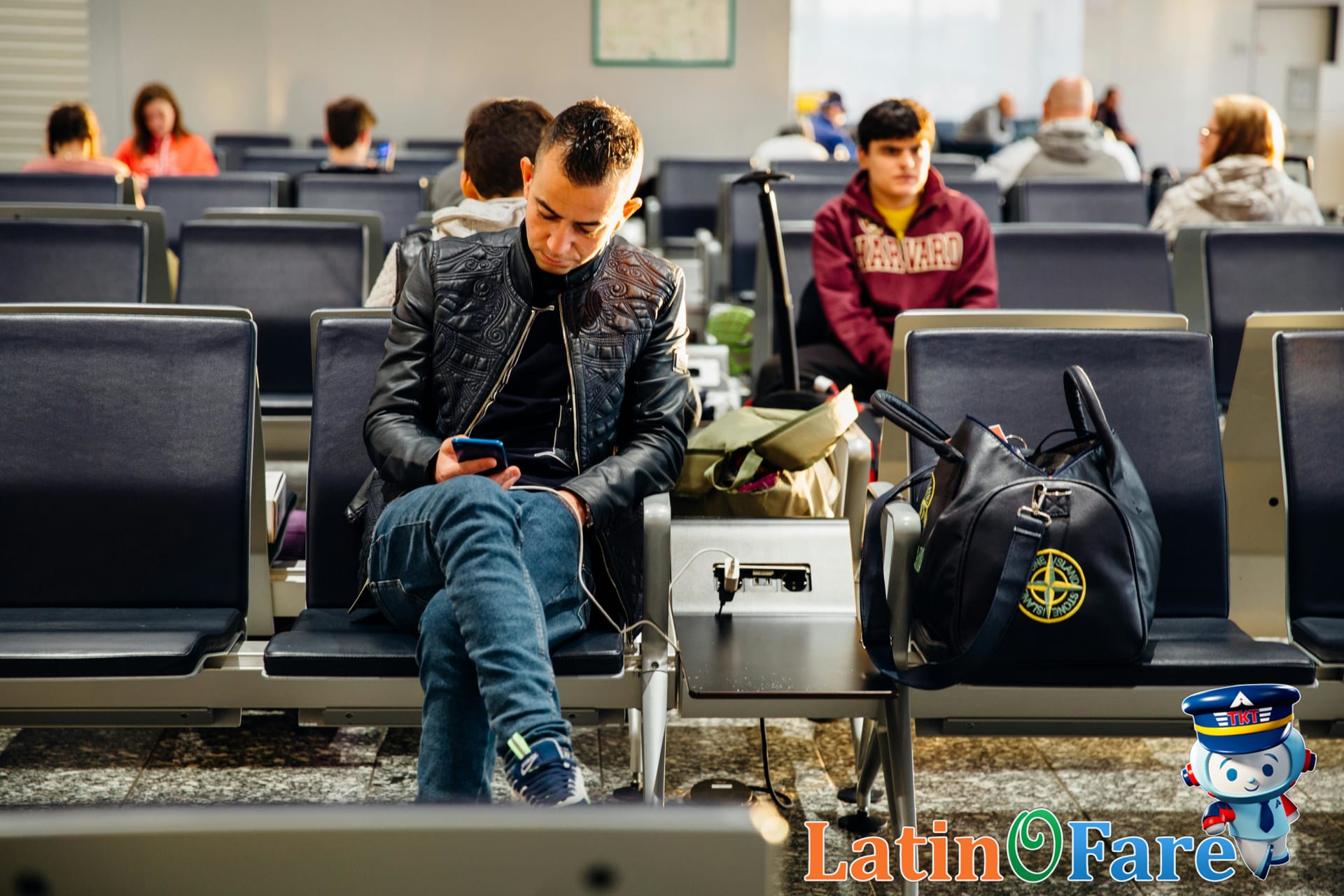 Lounge access for Capital One Venture X users relaxing in airport before flight.