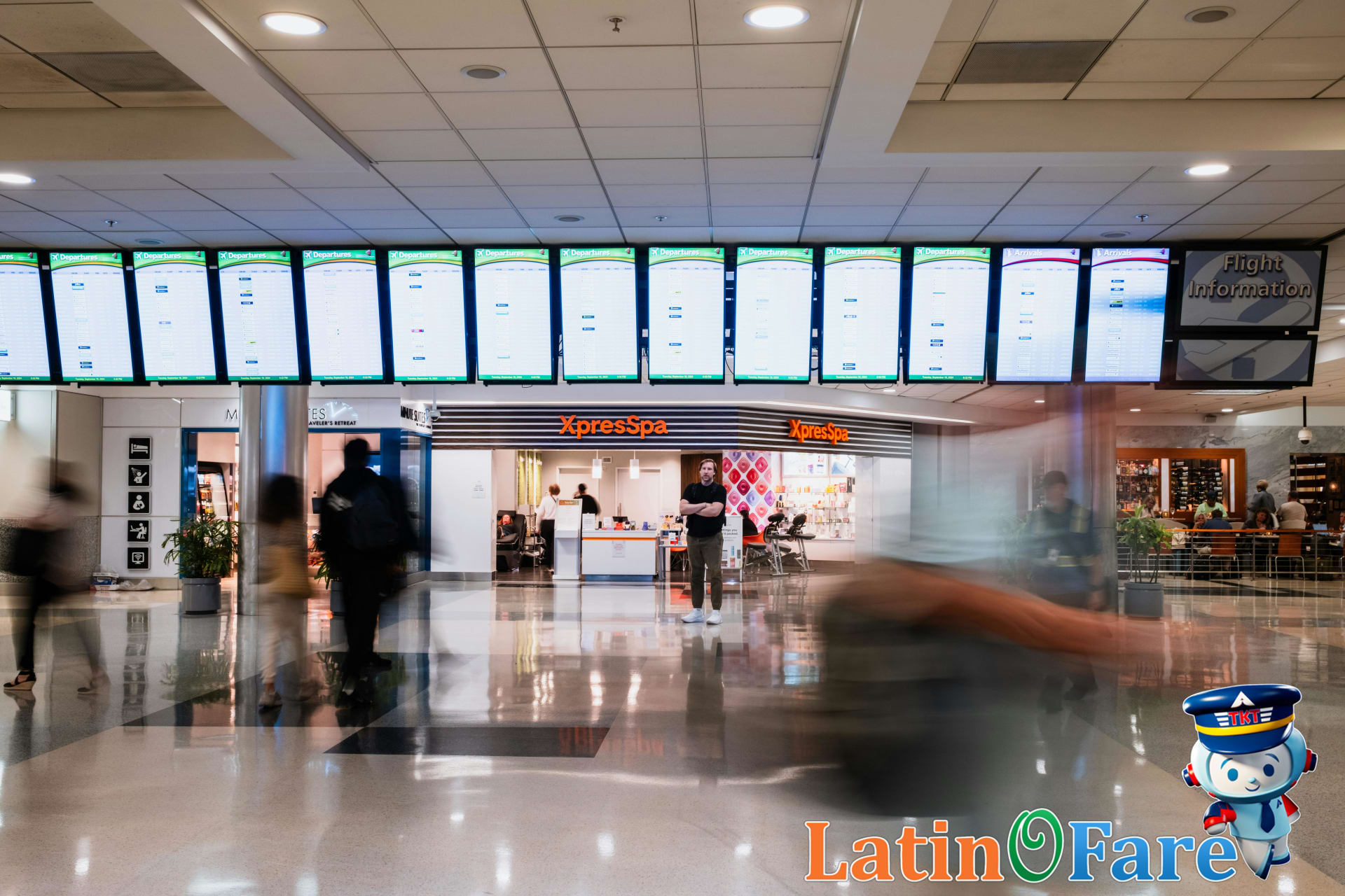 US travelers preparing for Latin America flights at bustling airport terminal