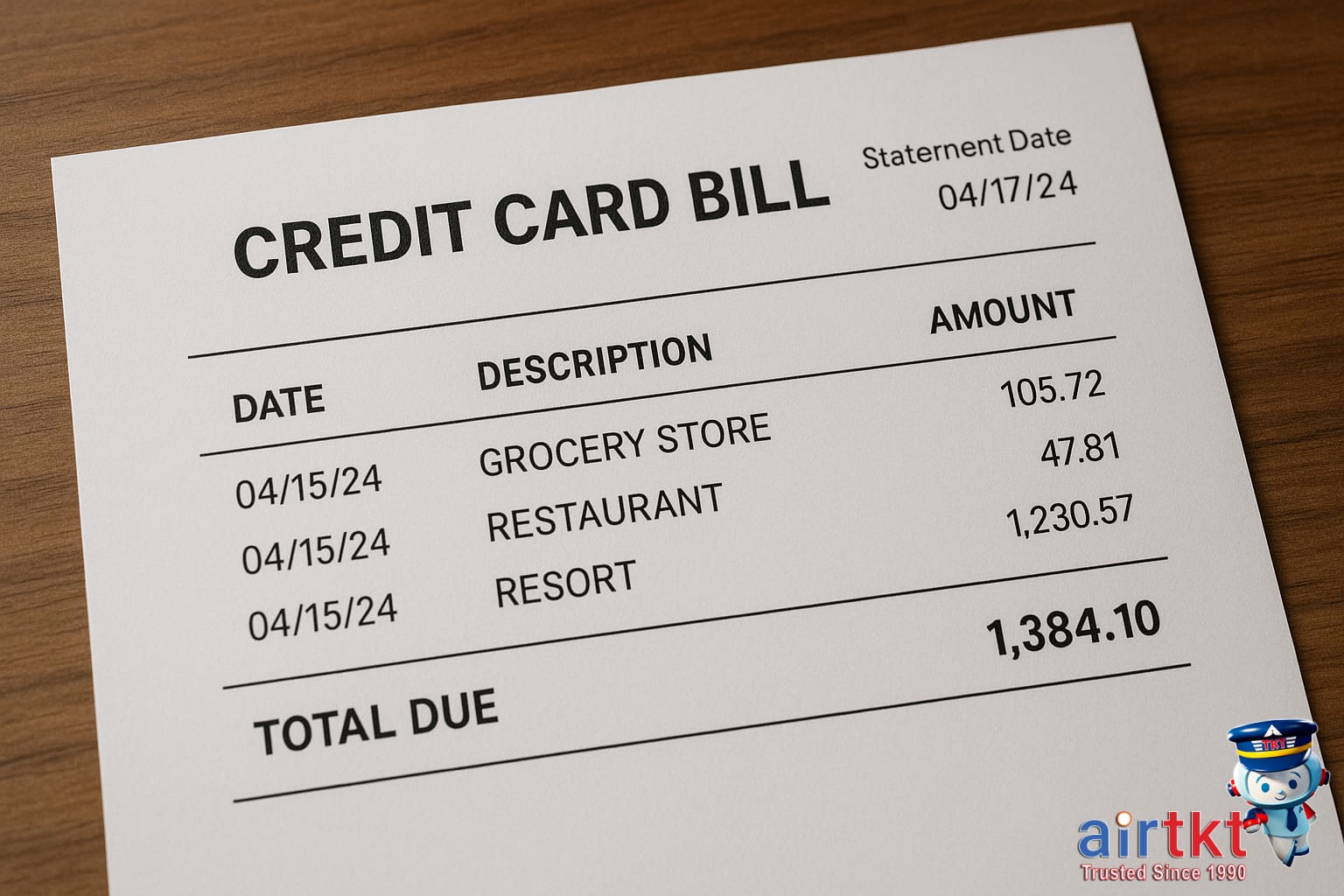 Unexpected expenses at all-inclusive resorts shown on credit card bill