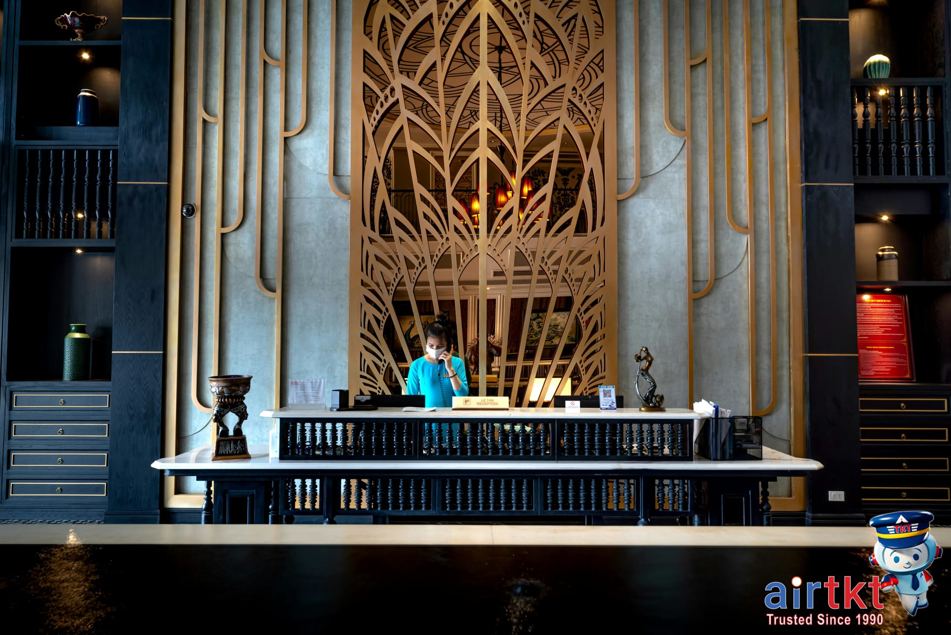 All-inclusive resort lively check-in area welcoming vacationers