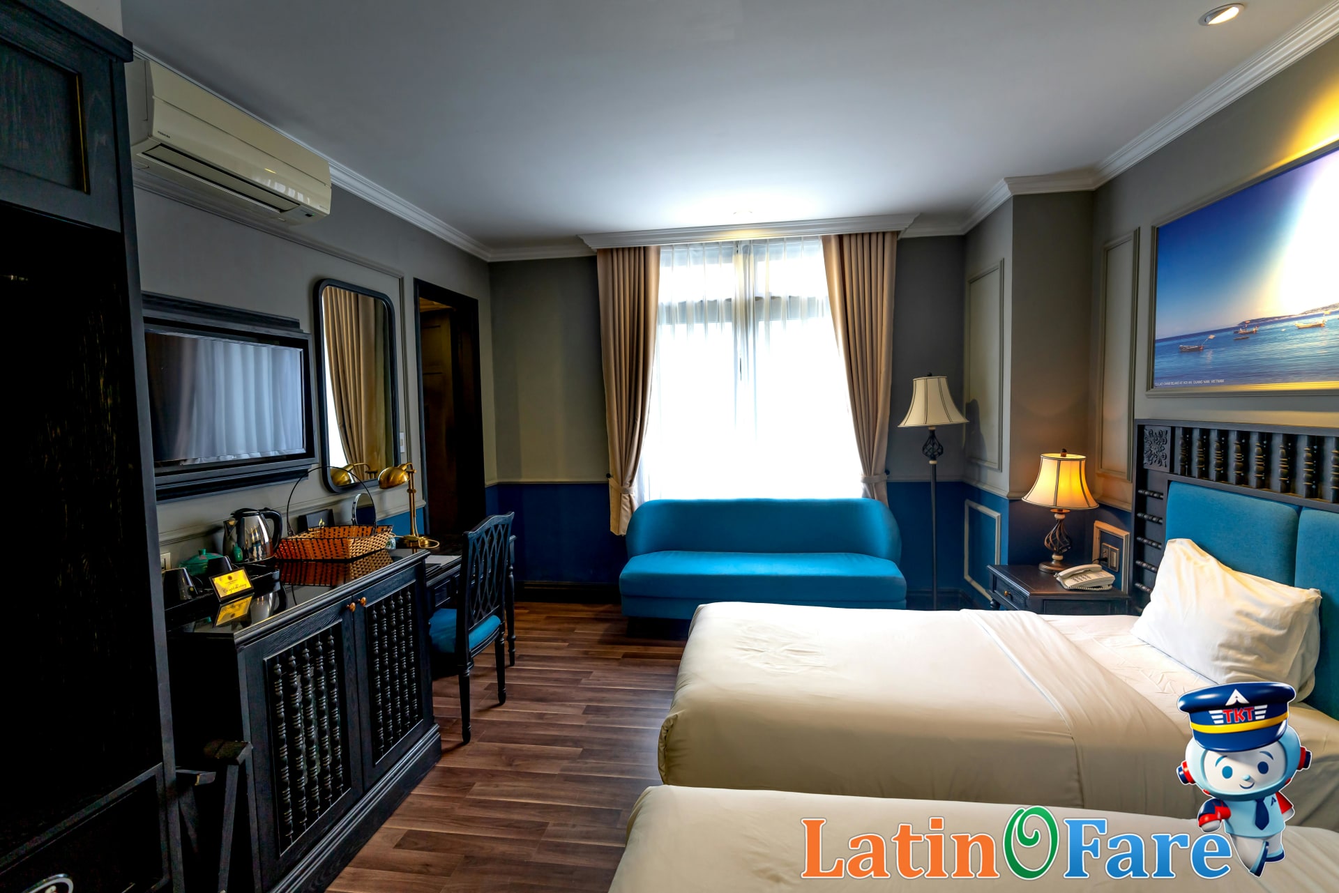 Split view comparing budget hotel room and luxury suite decor to highlight key differences
