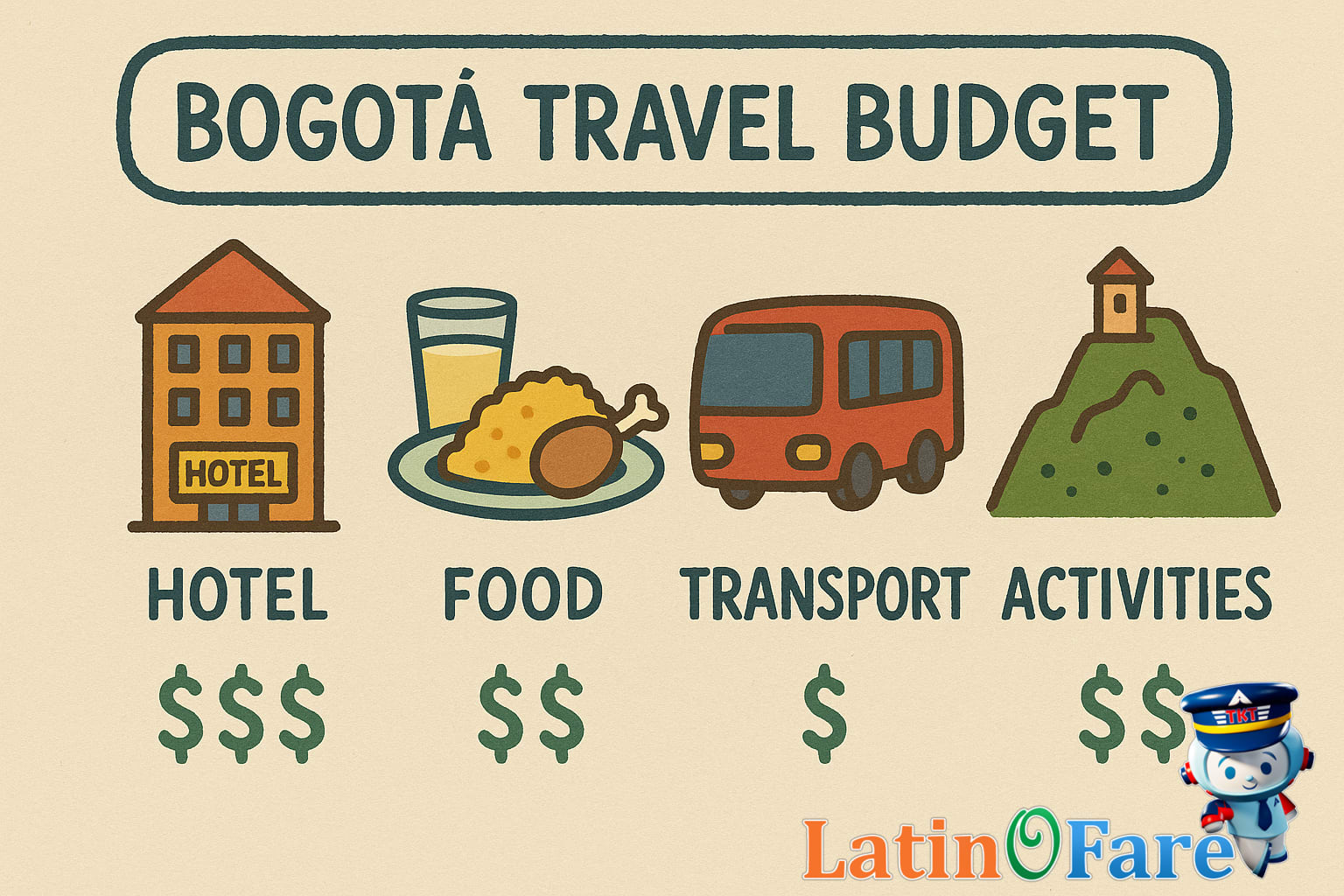 Comparison table of Bogotá travel costs for budget, mid-range, and luxury first-time travelers.