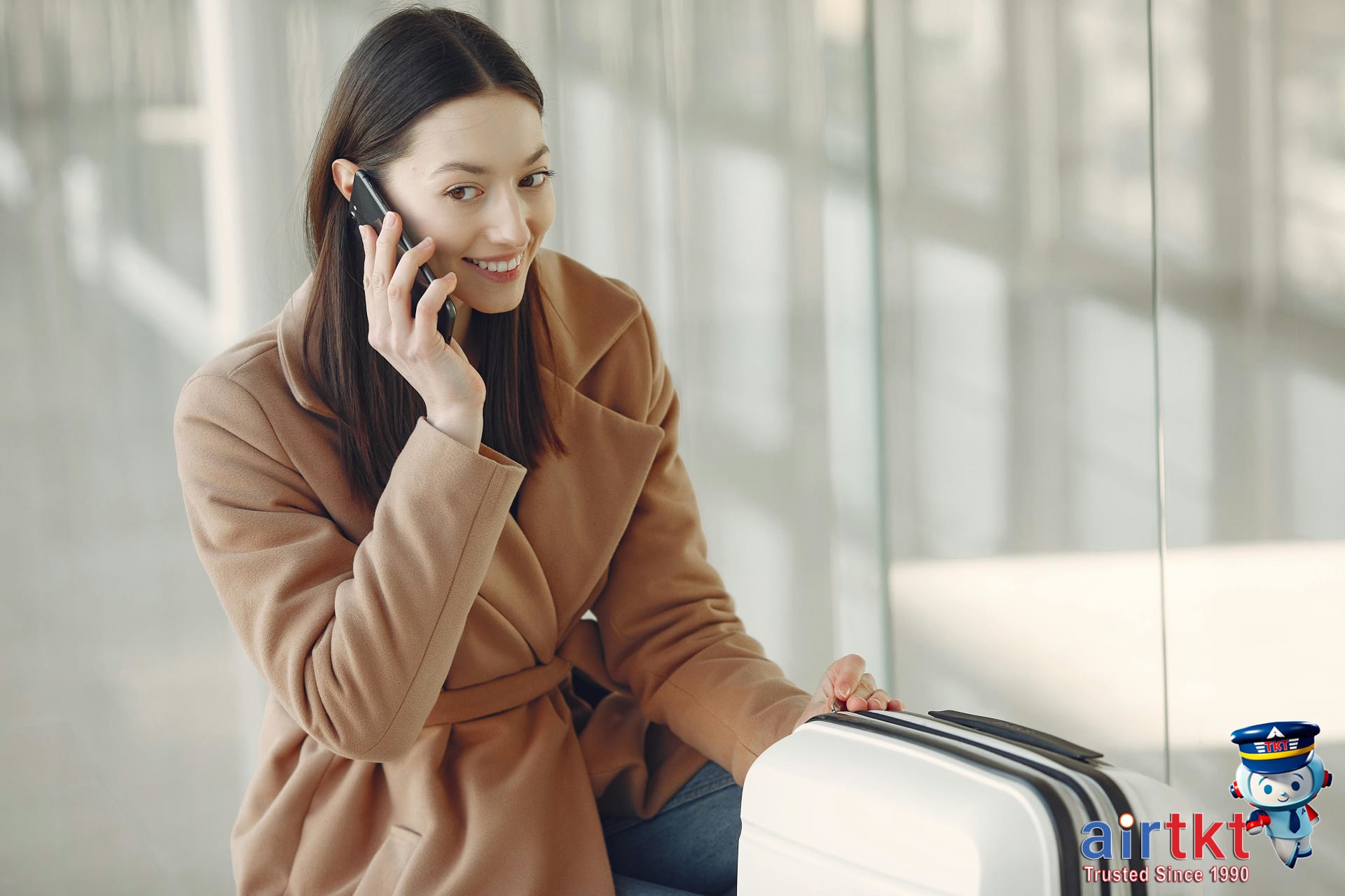 Happy traveler using smartphone at international destination outdoors for seamless connectivity
