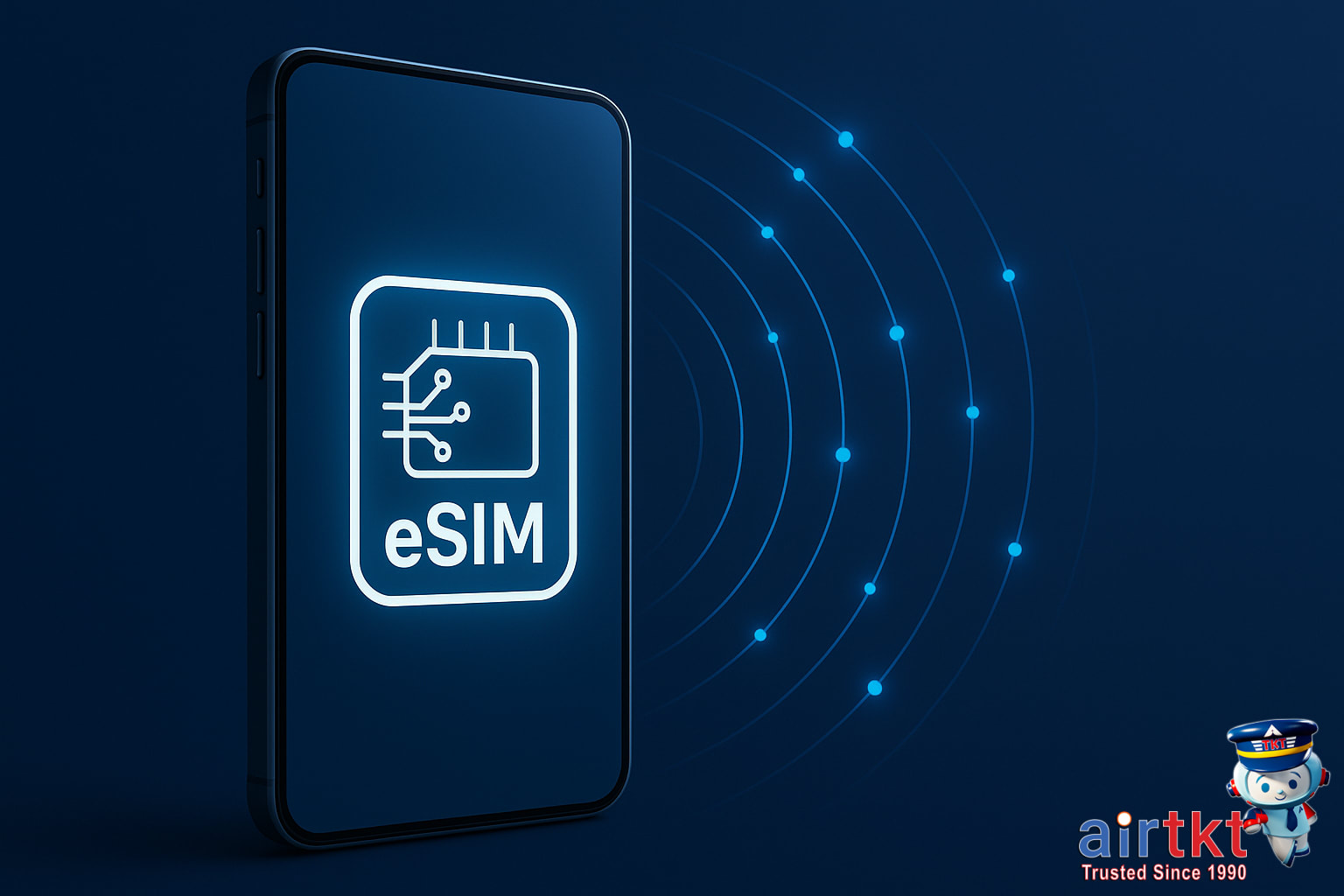 Electronic SIM (eSIM) concept with smartphone connectivity graphics