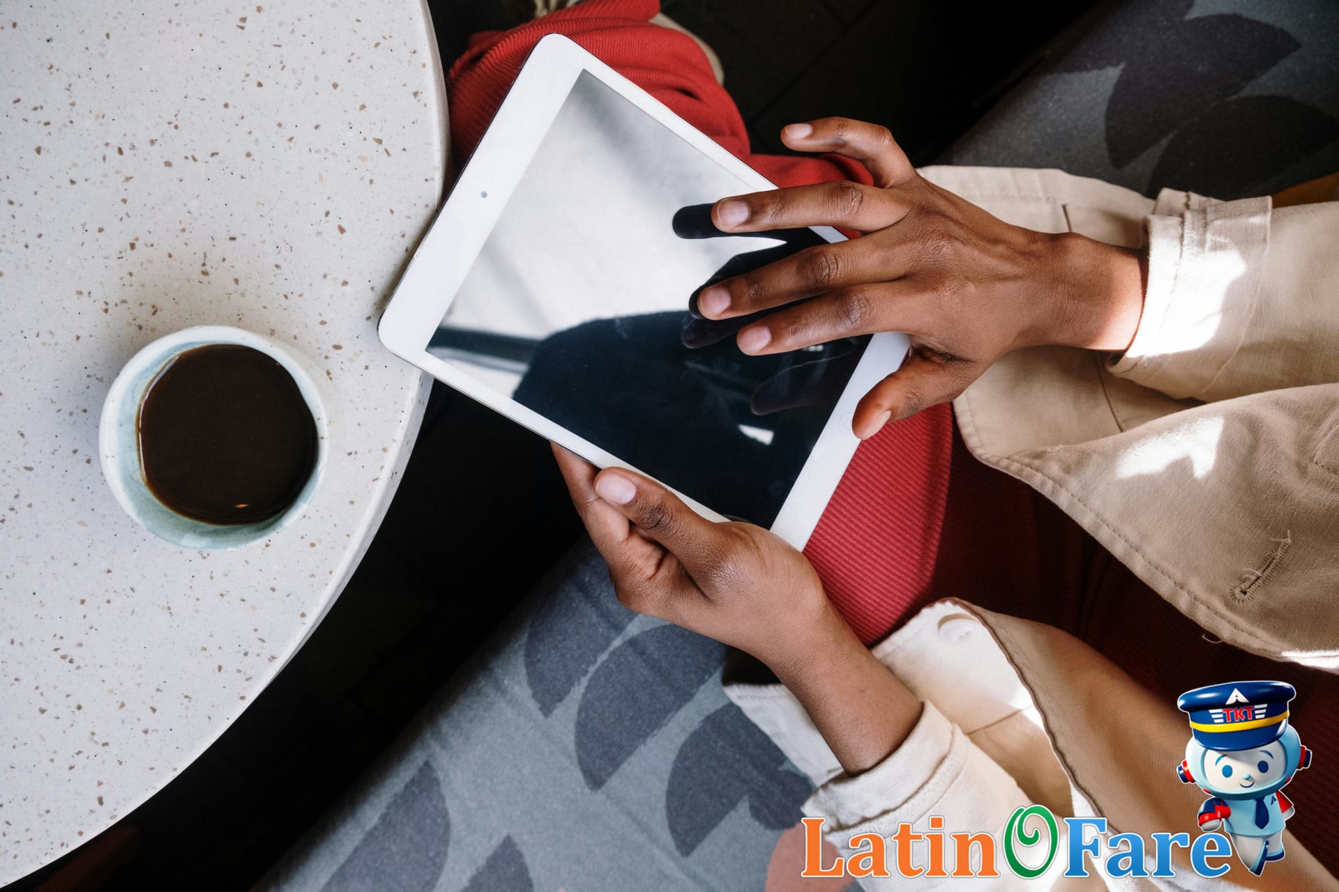 Traveler using VPN on laptop in foreign café for safe online banking access