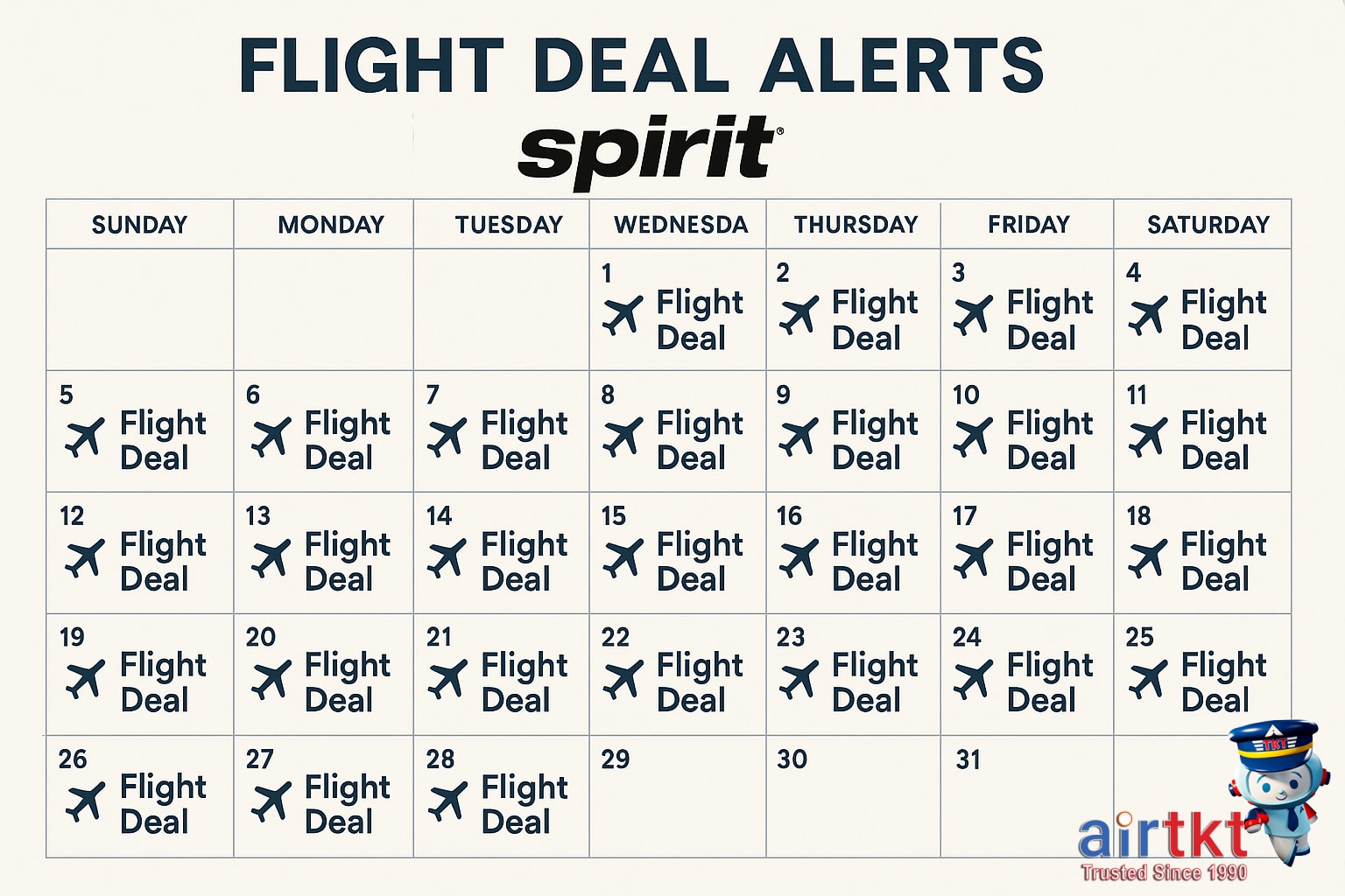 Finding Spirit Airlines flight deals with marked calendar reminders and alerts
