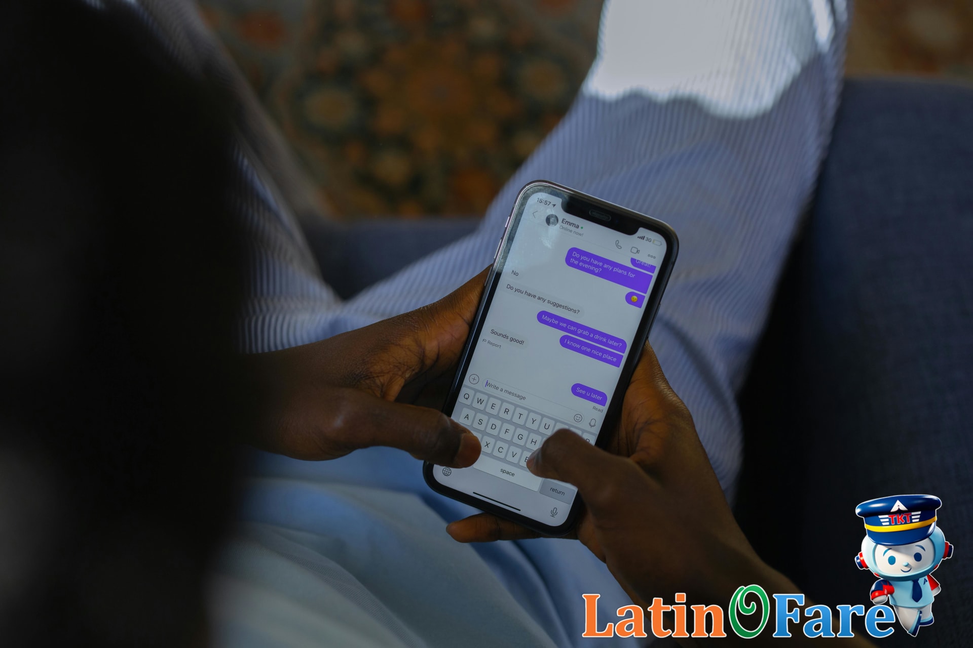 Closeup of Hertz app smartphone showing customer support chat interface for car rental assistance.