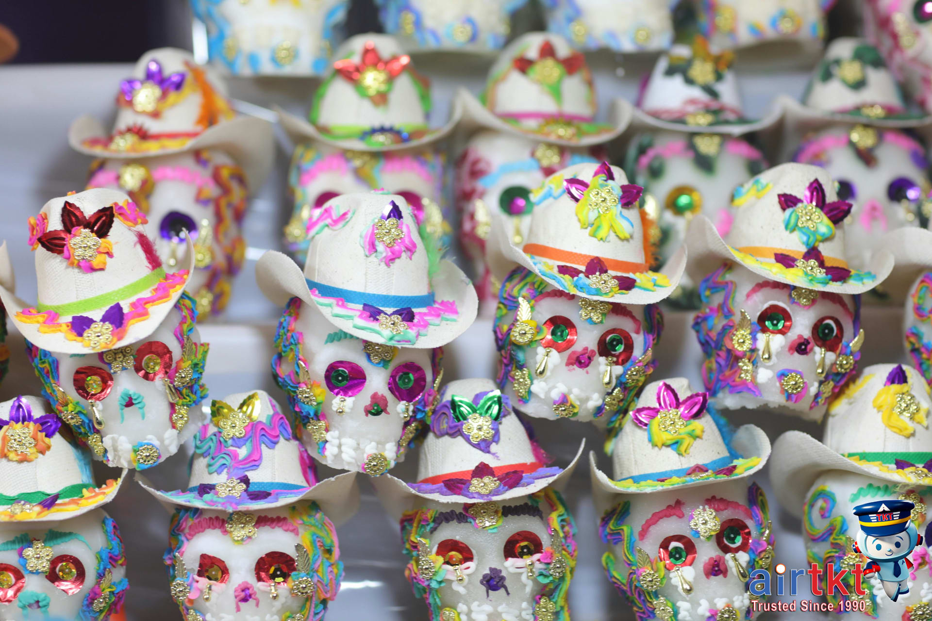 Colorful decorated sugar skulls for Day of the Dead tradition