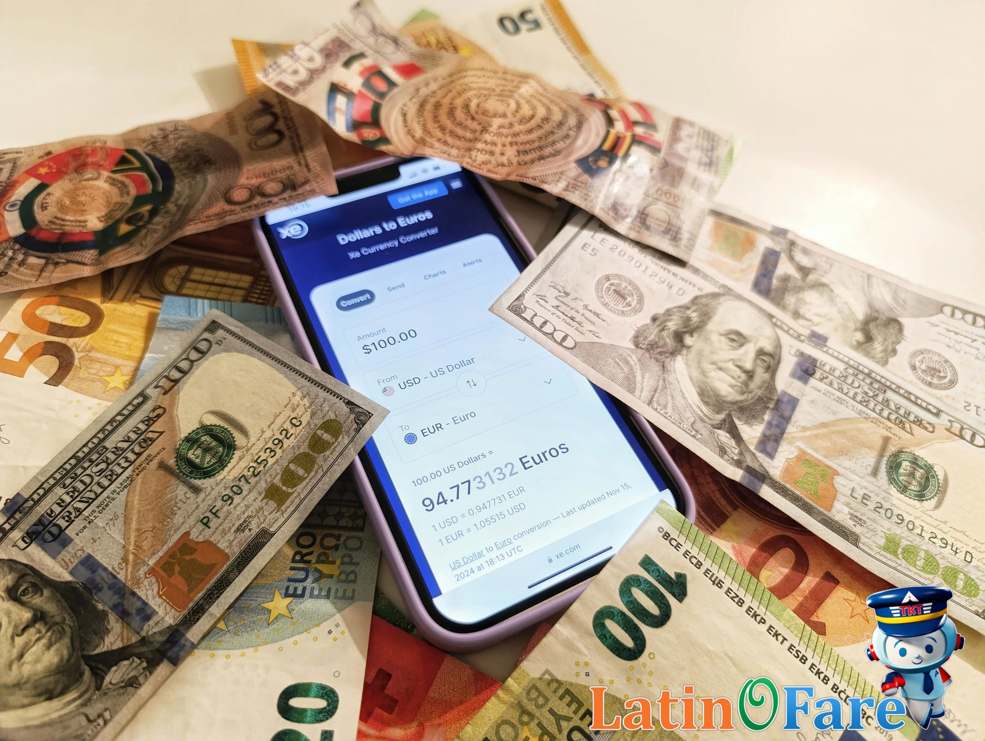 Using currency converter travel app to manage expenses and foreign prices overseas.