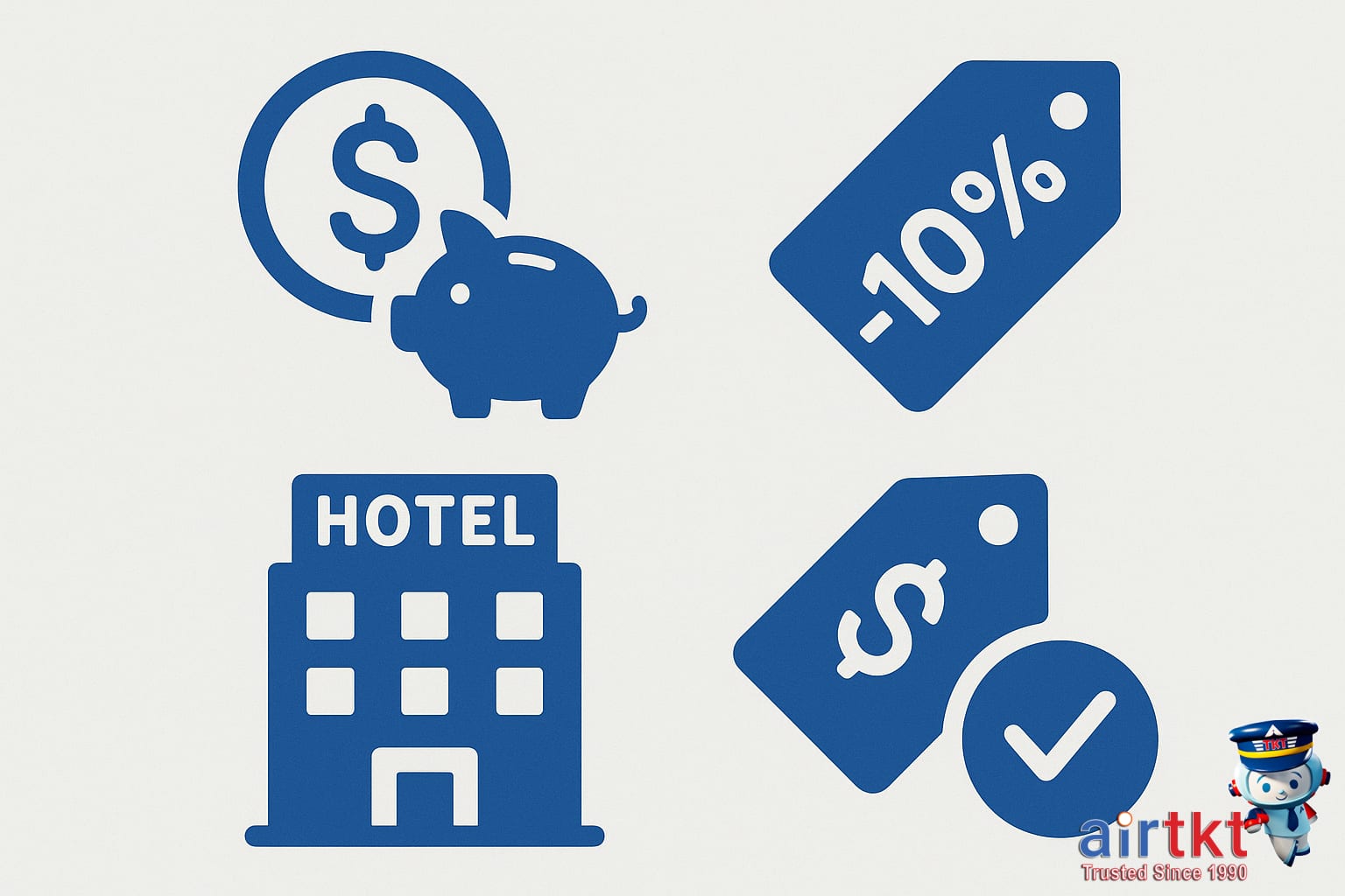 Visual depiction of hotel price matching savings and discount symbols