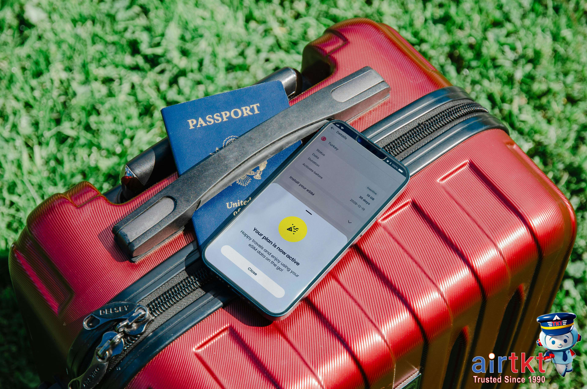 Traveler using AirTkt app to find Easter travel savings on a smartphone