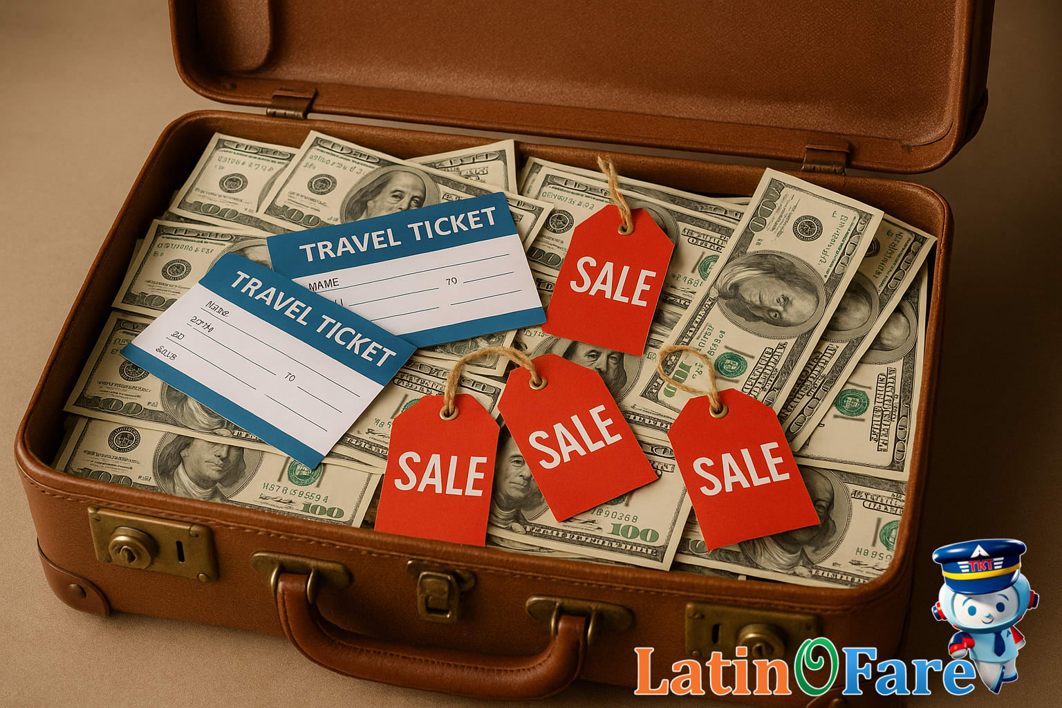 Packed suitcase with savings from Black Friday and Cyber Monday travel deals and discounts.