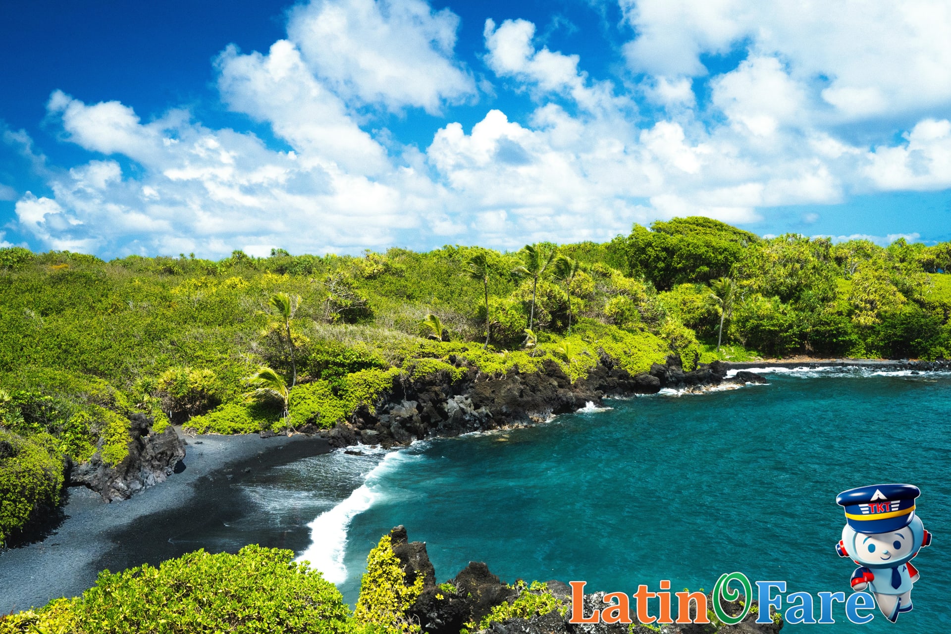 Black sand beach at Wai'anapanapa State Park on Maui's famous Road to Hana route.