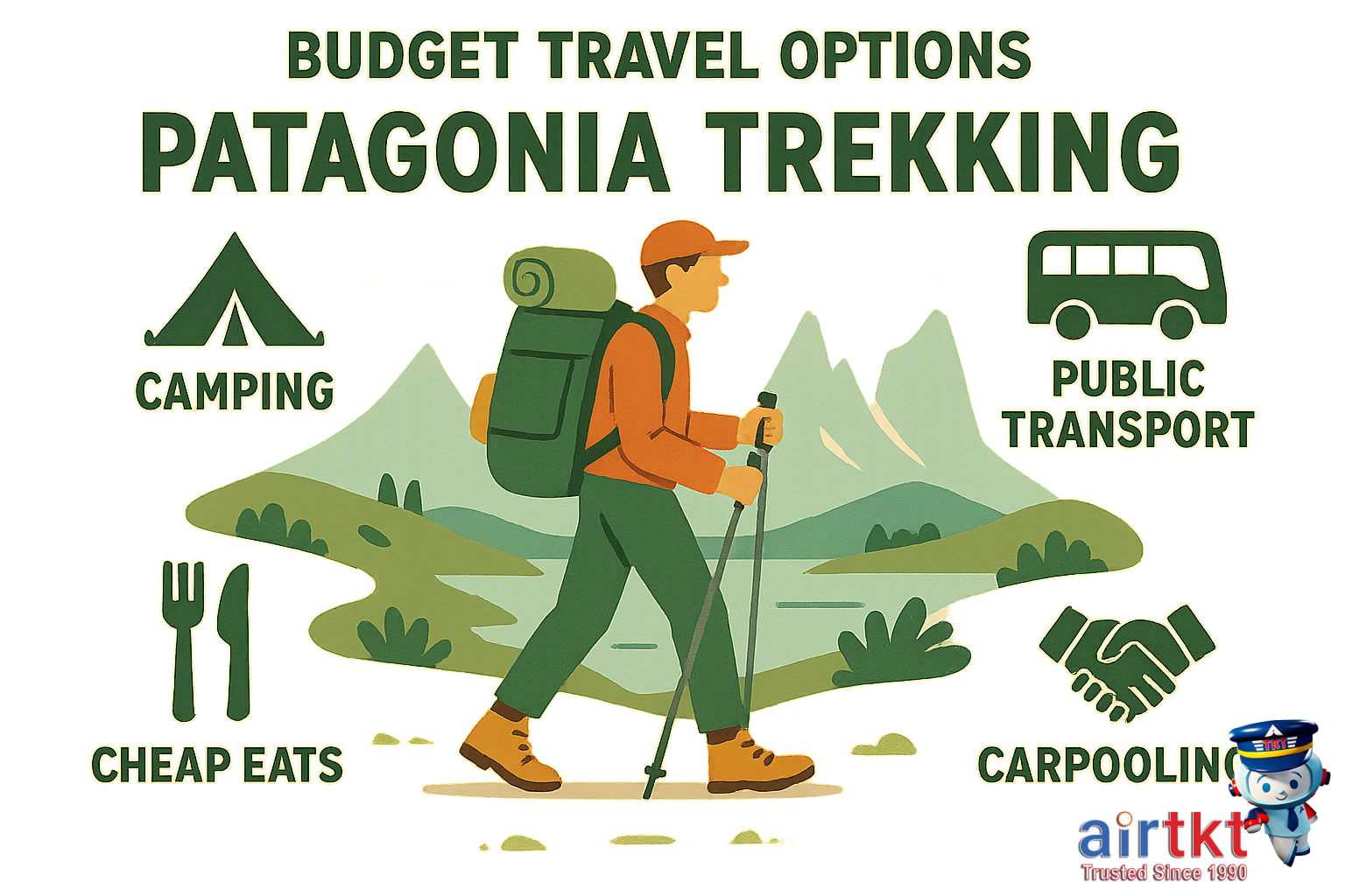 Budget travel options infographic for trekking in Patagonia region