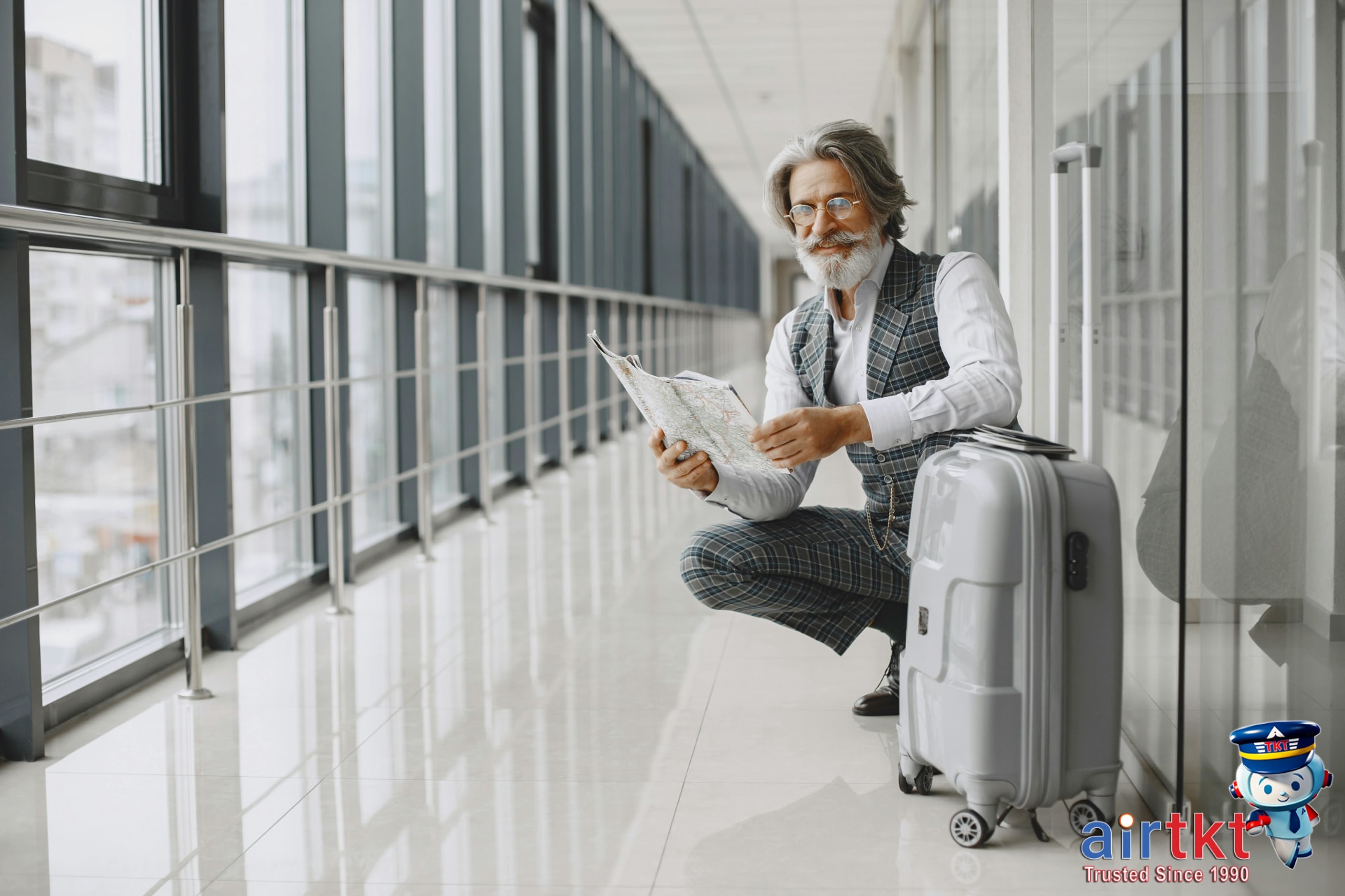 International traveler holding shopping bags and VAT refund form at airport