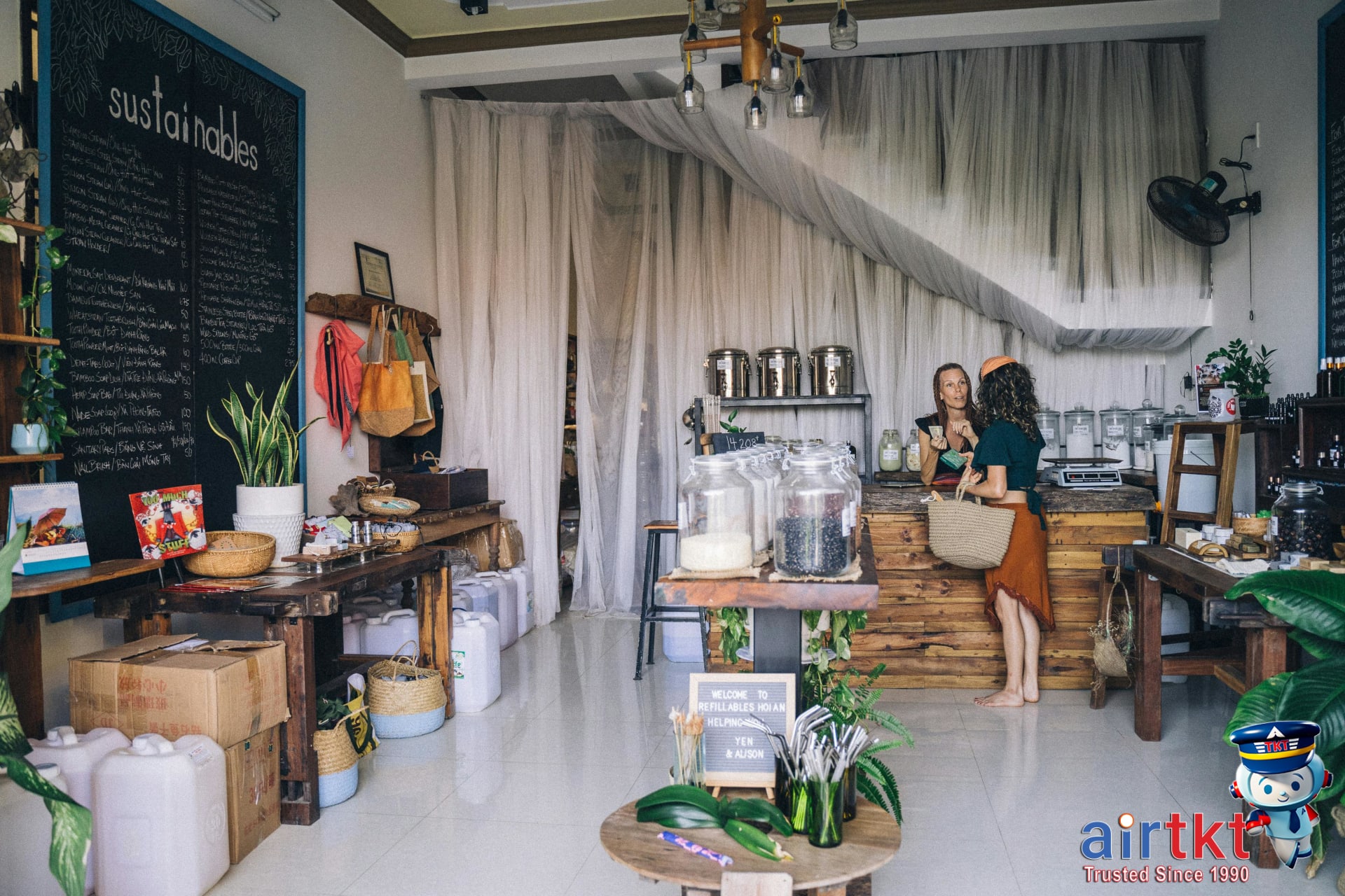 Eco-friendly local market in popular green destination selling sustainable goods