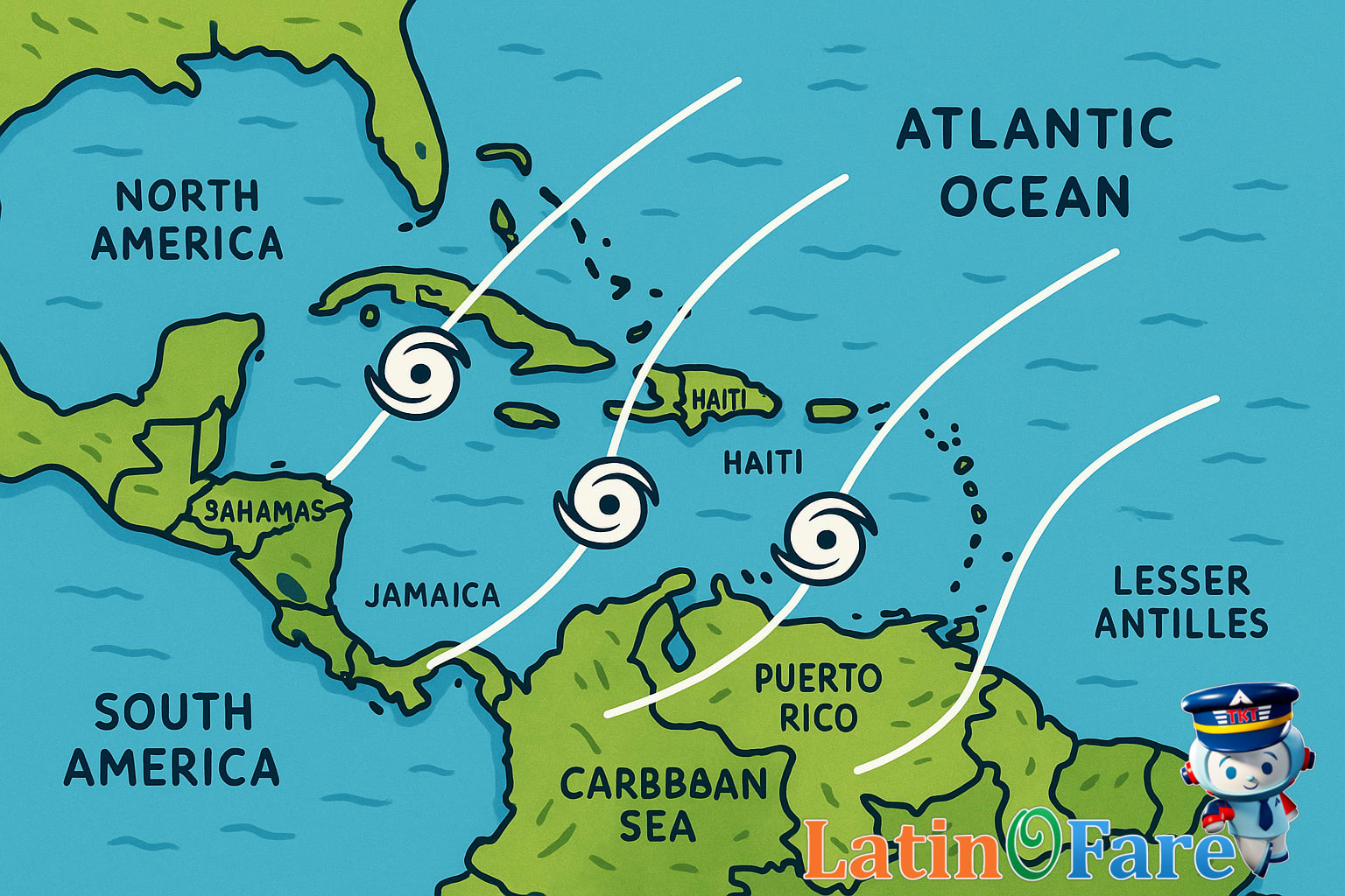 Map showing peak hurricane season in popular Caribbean travel regions