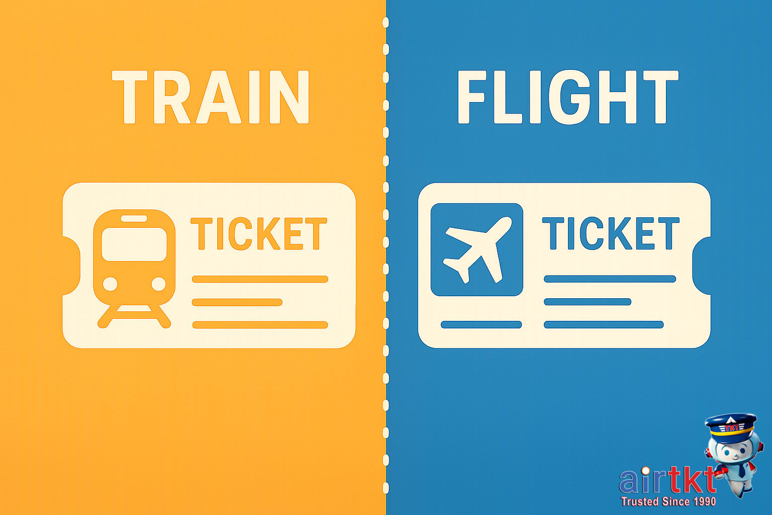 AI graphic comparing train and flight split ticketing options visually