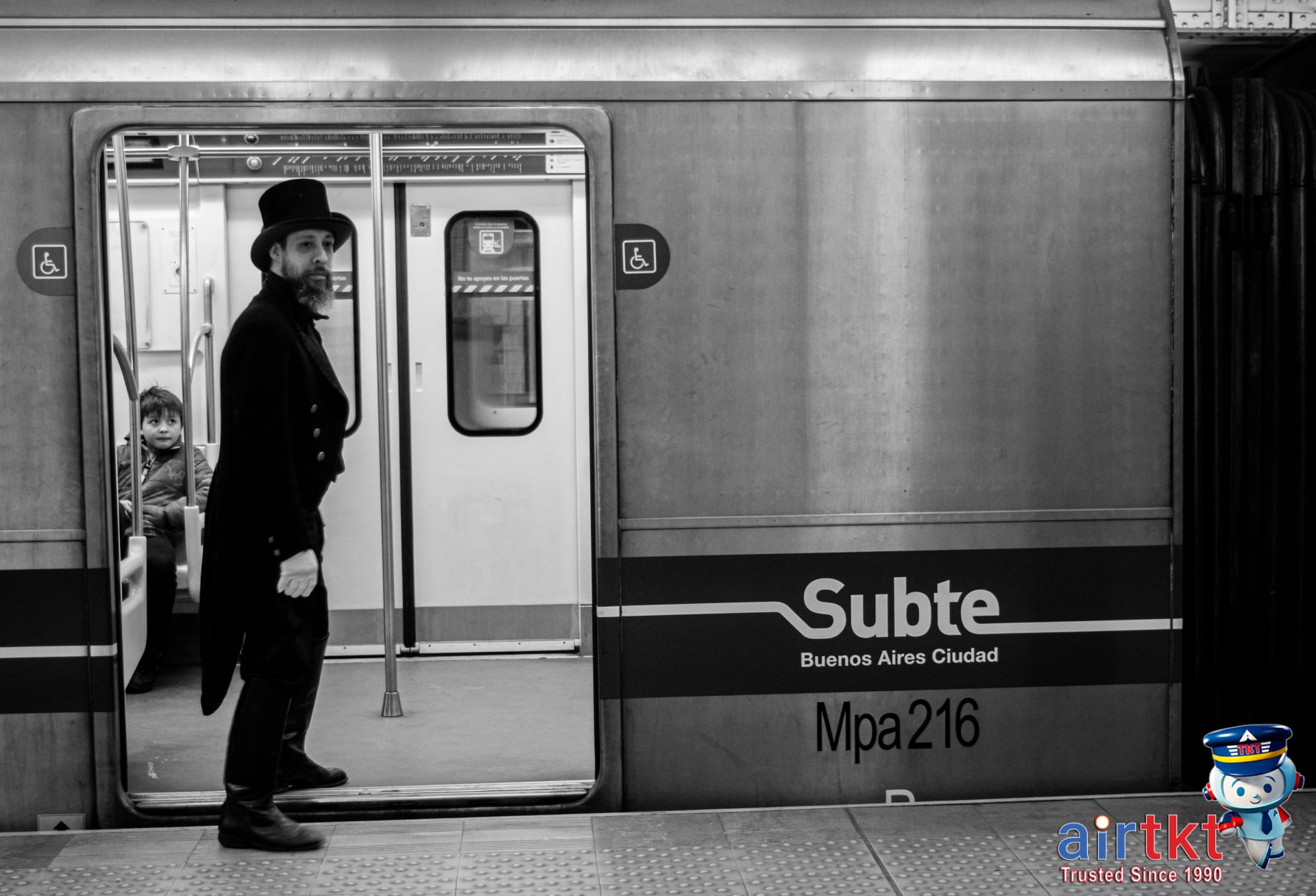 Interior view of Buenos Aires Subte subway train with passengers during commute