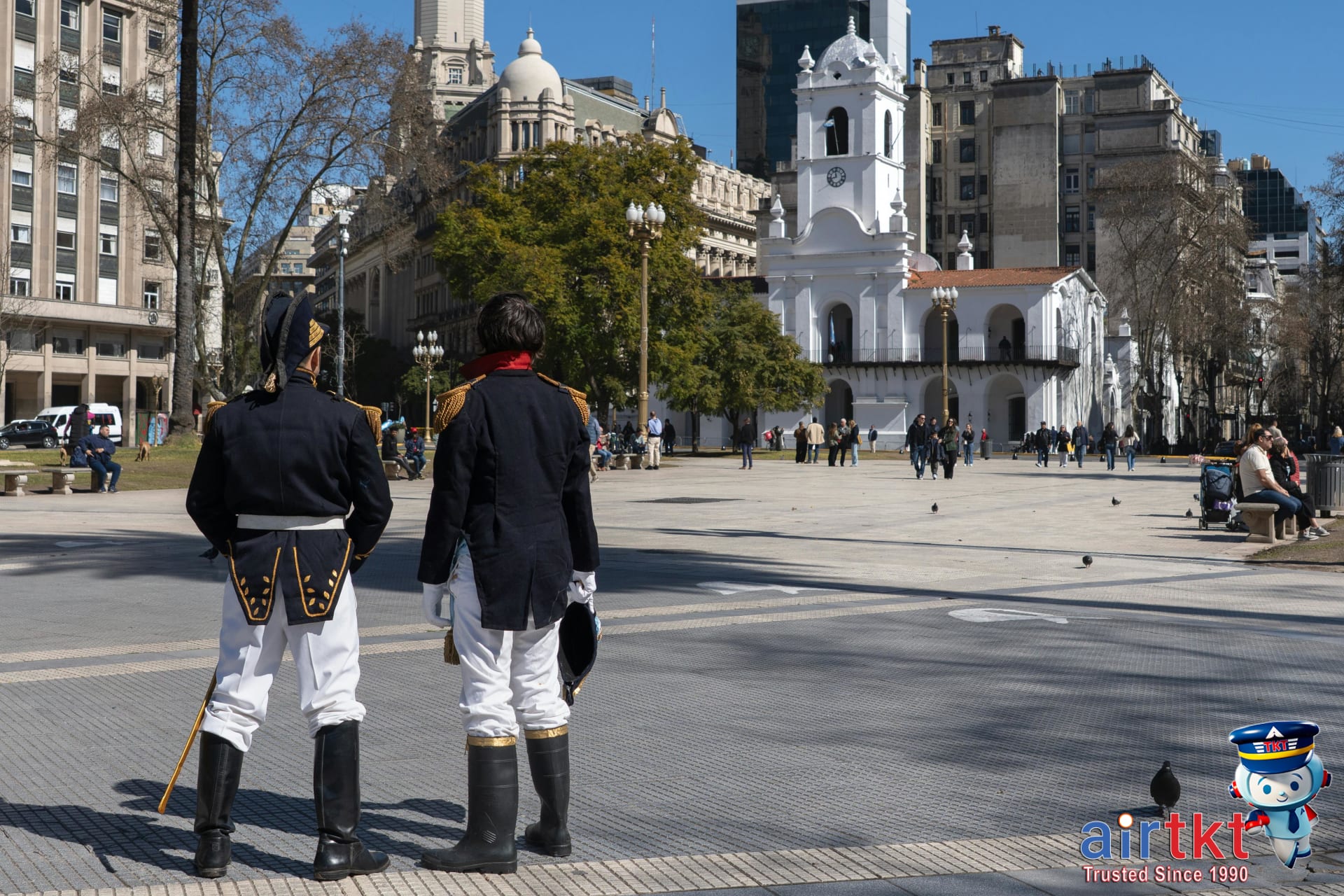 Historic Plaza de Mayo in Buenos Aires with cityscape and clear sky